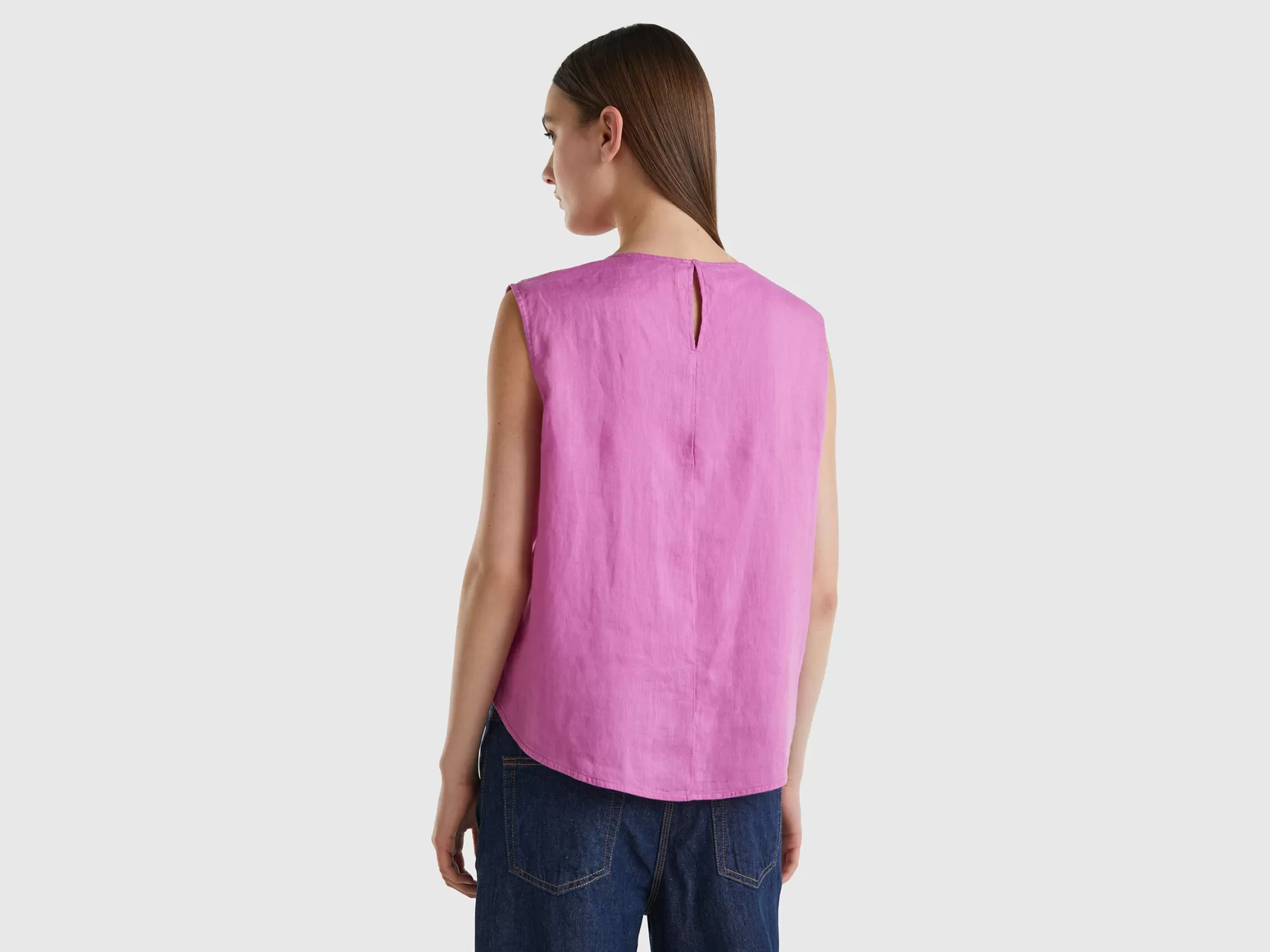 Benetton Blusa De 100 % Lino Sin Mangas-Mujer Camisas Y Blusas