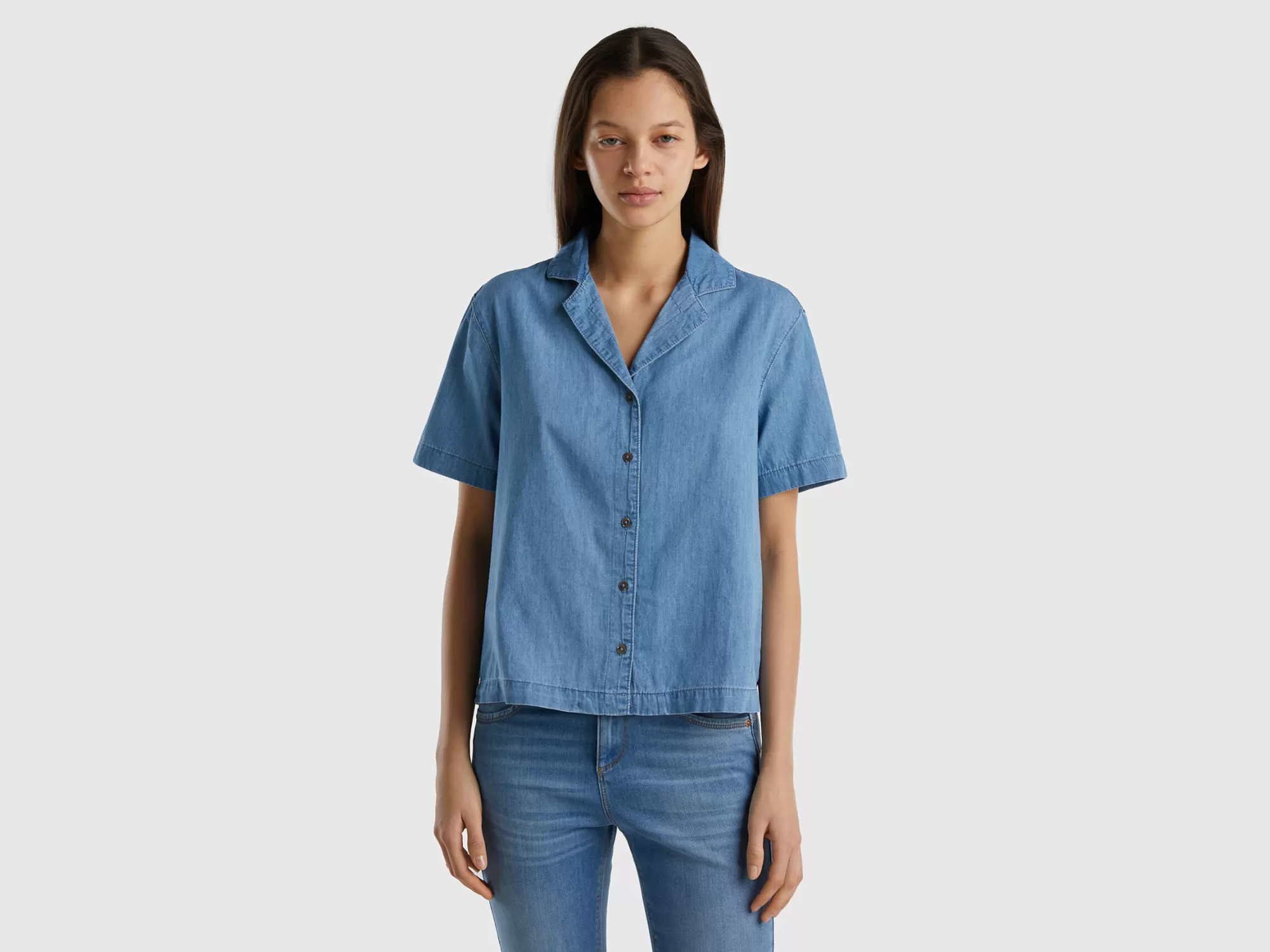 Benetton Blusa De Cambray-Mujer Camisas Y Blusas