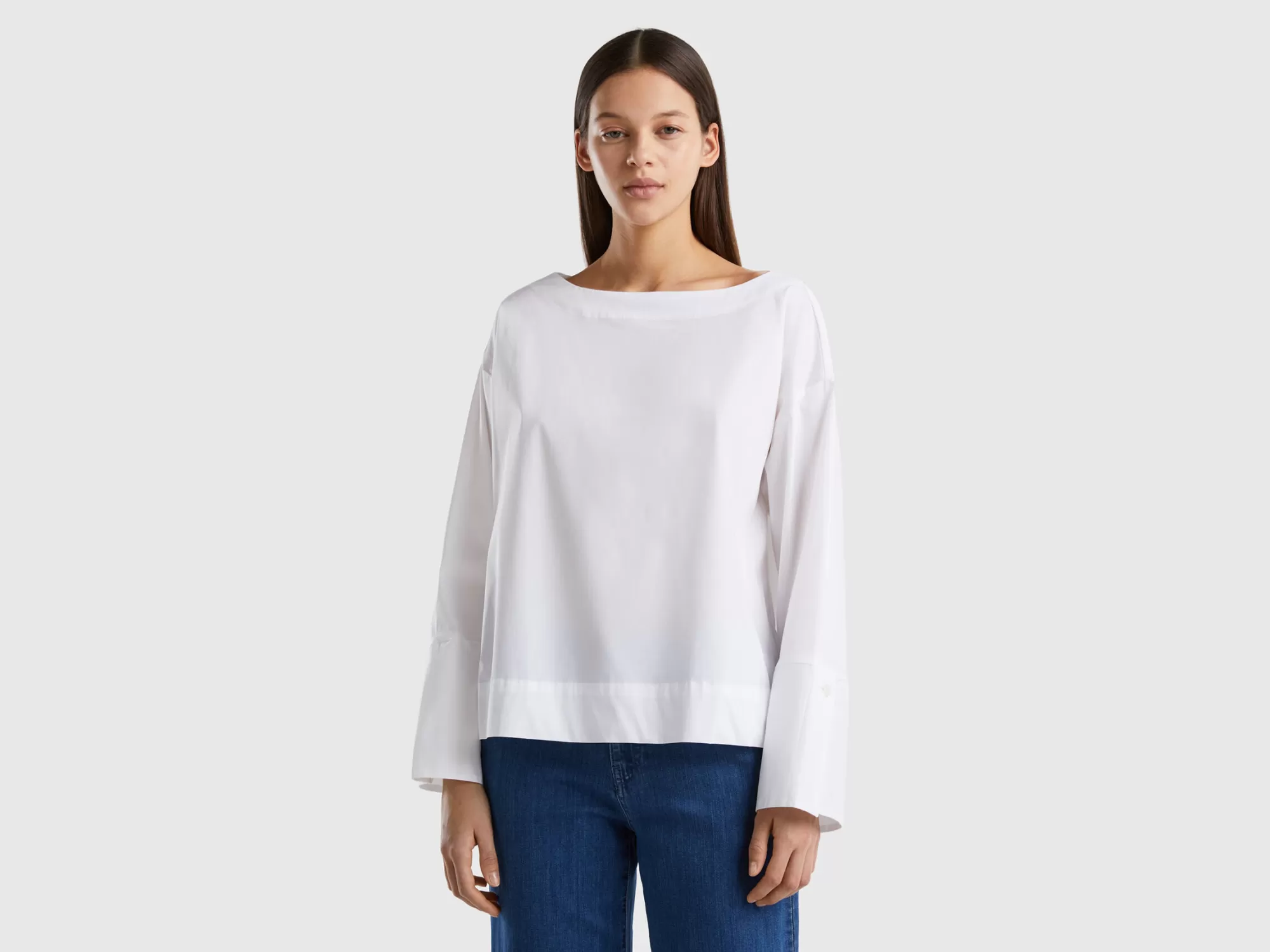 Benetton Blusa De De Algodón Mixto Elastico-Mujer Camisas Y Blusas