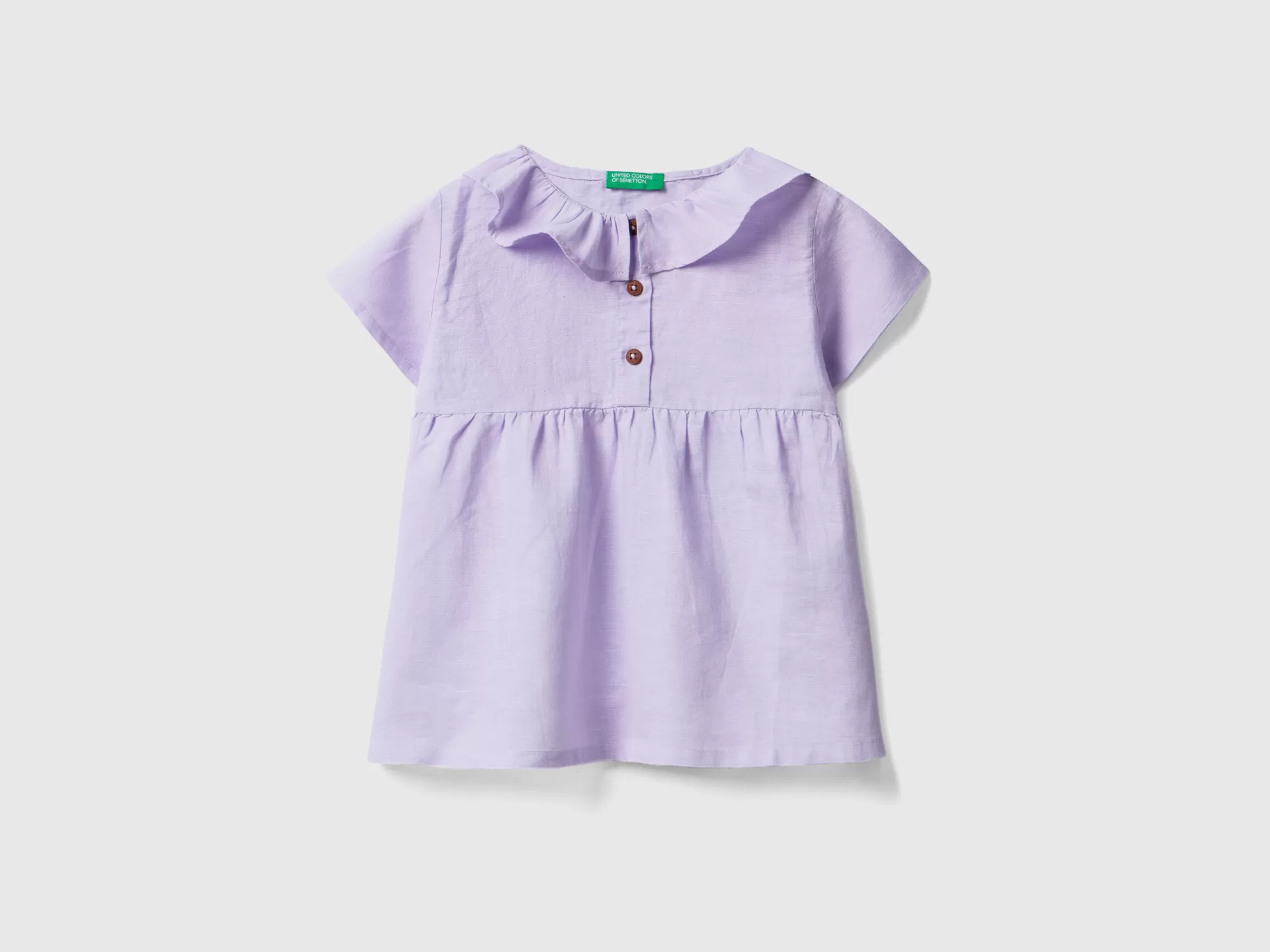 Benetton Blusa De Lino Mixto Con Volantes En El Cuello-Niños Camisetas Y Camisas