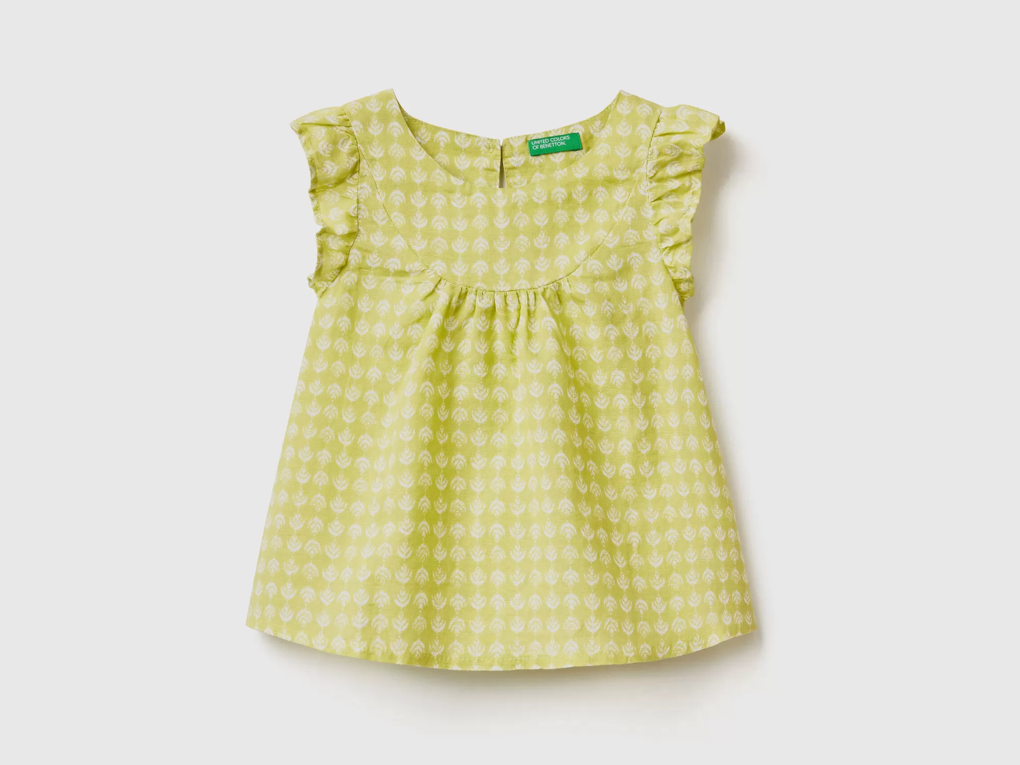 Benetton Blusa De Lino Mixto Estampada-Niños Camisetas Y Camisas