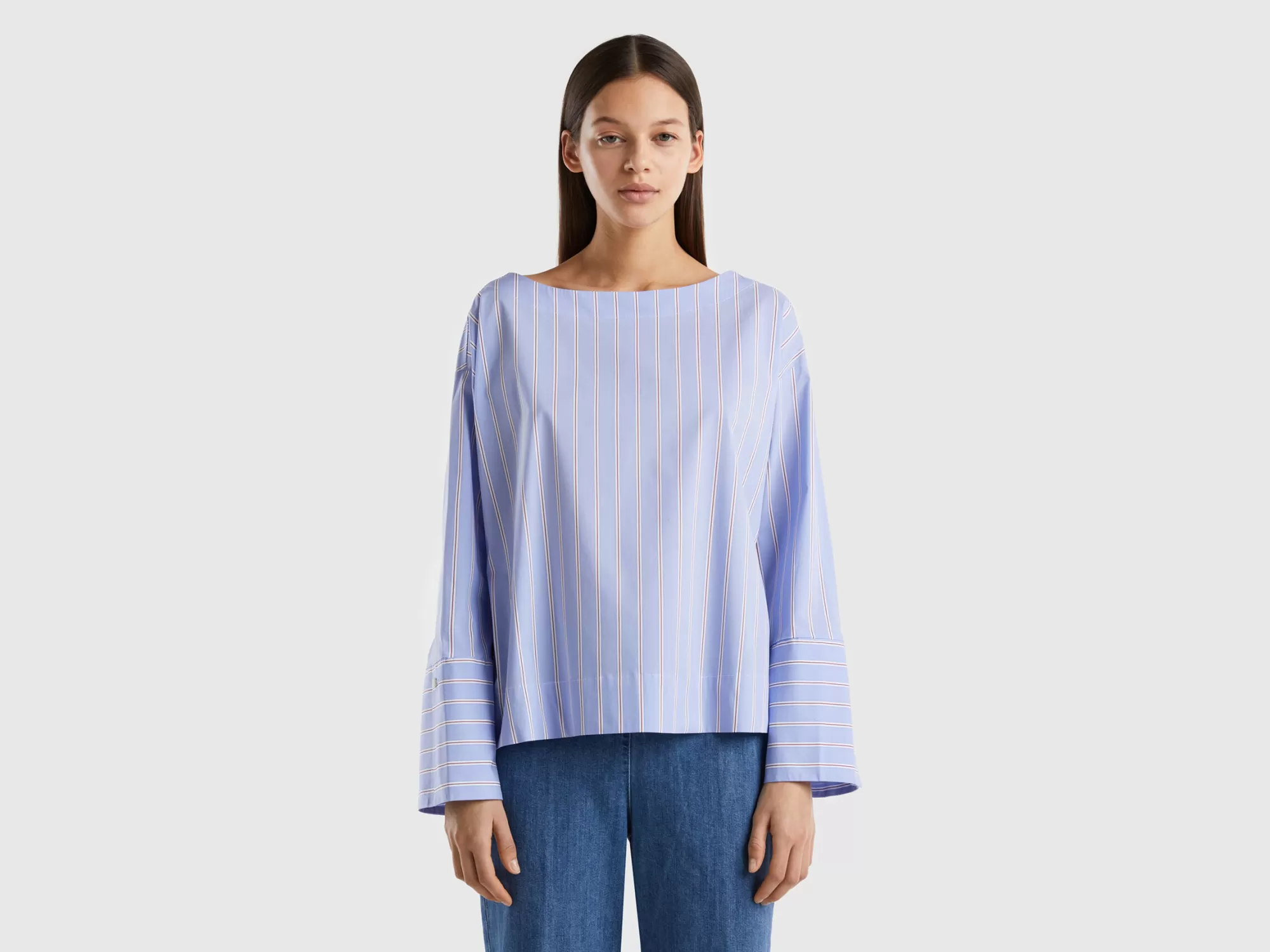 Benetton Blusa De Rayas De Algodón Mixto Elastico-Mujer Camisas Y Blusas