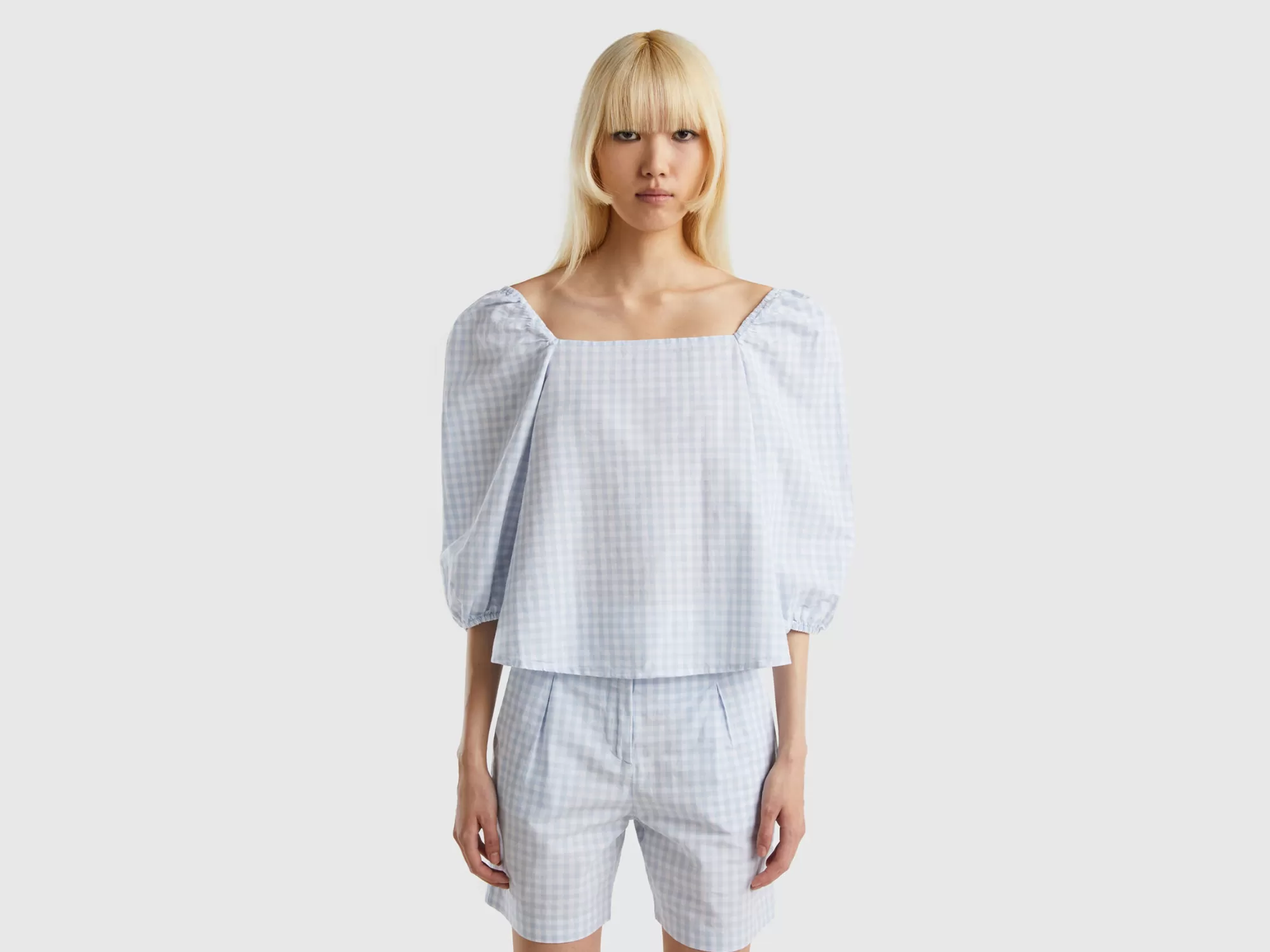 Benetton Blusa De Vichy De Lino Mixto-Mujer Camisas Y Blusas