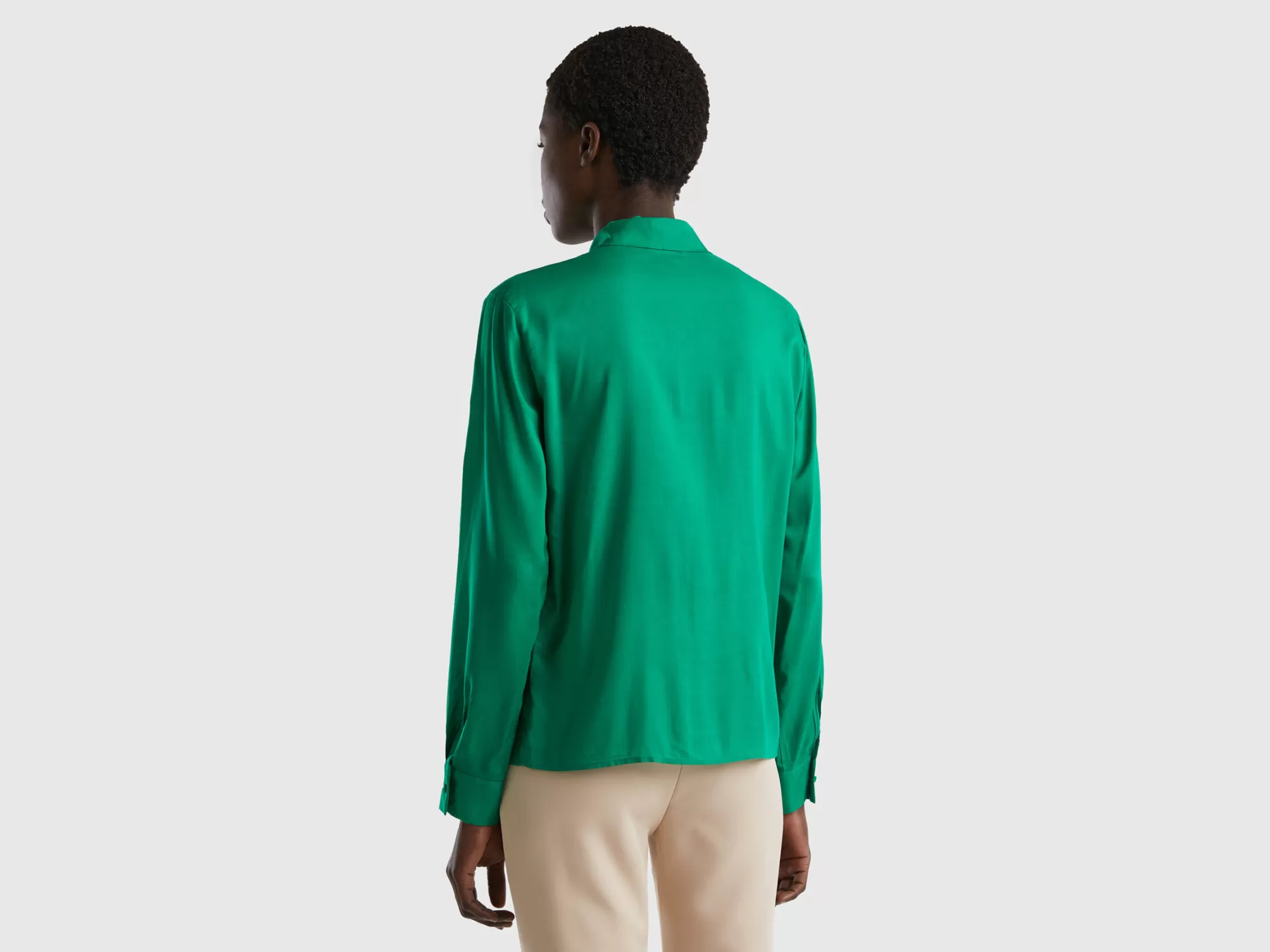 Benetton Blusa De Viscosa Con Lazo-Mujer Camisas Y Blusas