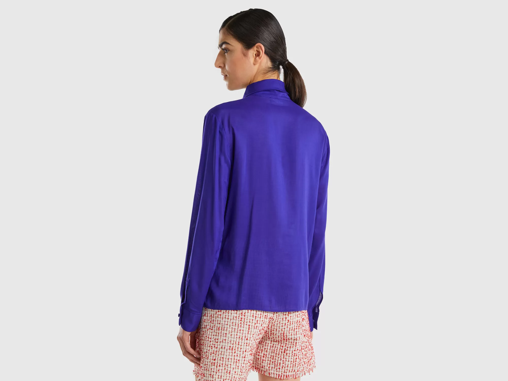 Benetton Blusa De Viscosa Con Lazo-Mujer Camisas Y Blusas