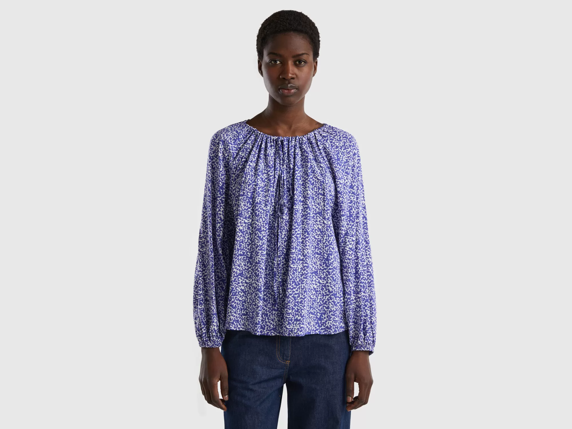 Benetton Blusa Estampada Con Cordones-Mujer Camisas Y Blusas