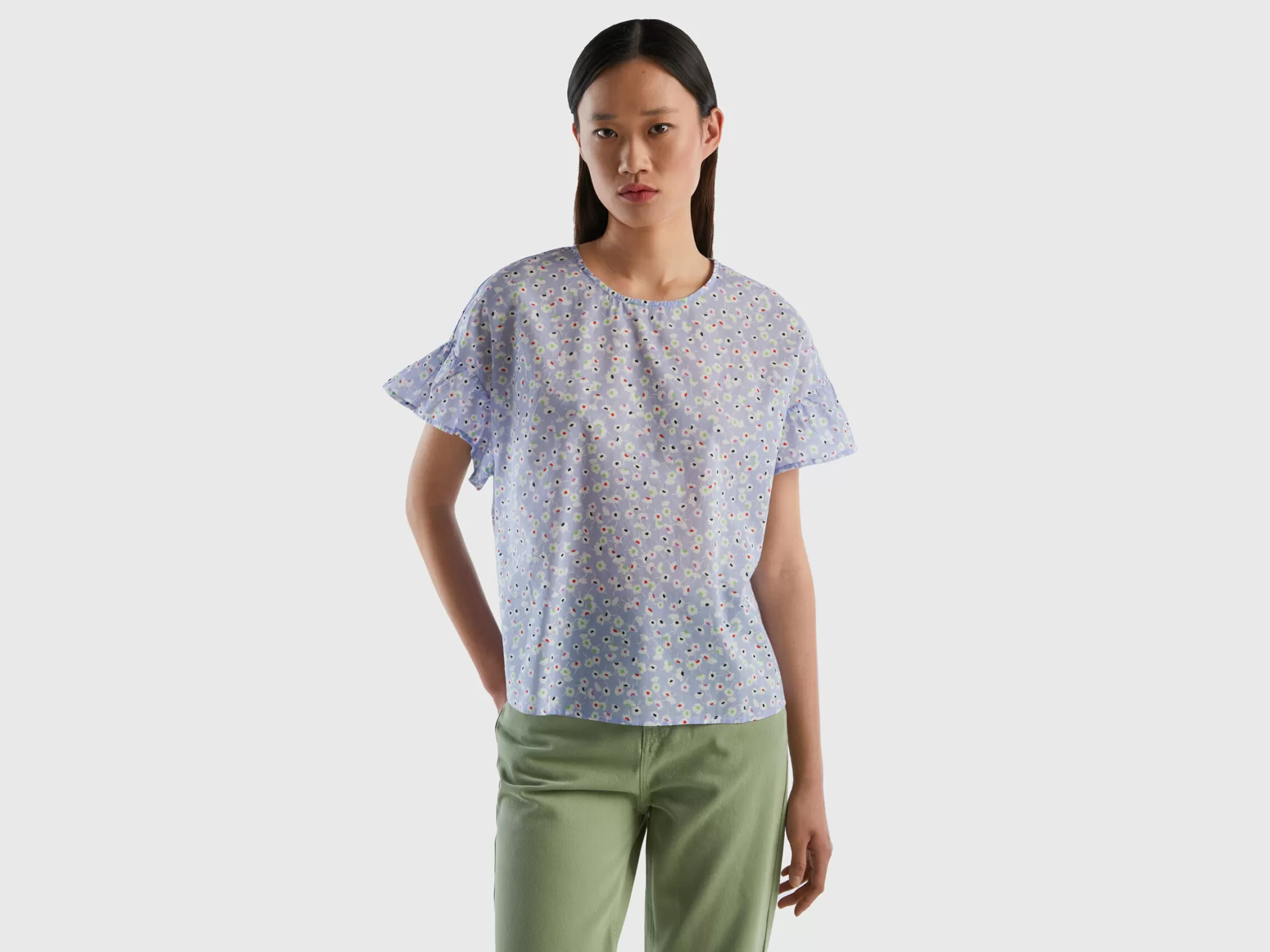 Benetton Blusa Estampada De 100 % Algodón-Mujer Camisas Y Blusas