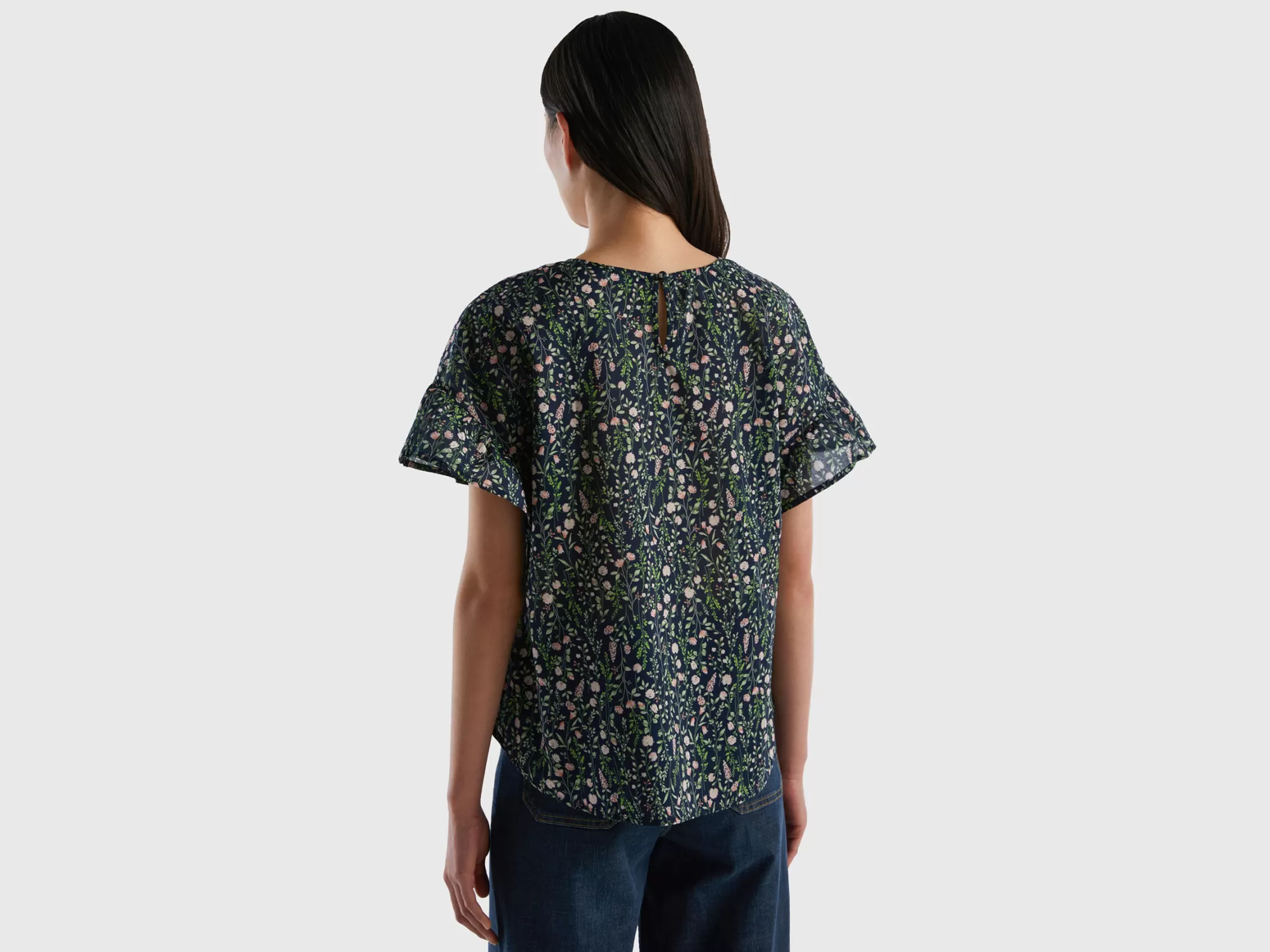 Benetton Blusa Estampada De 100 % Algodón-Mujer Camisas Y Blusas