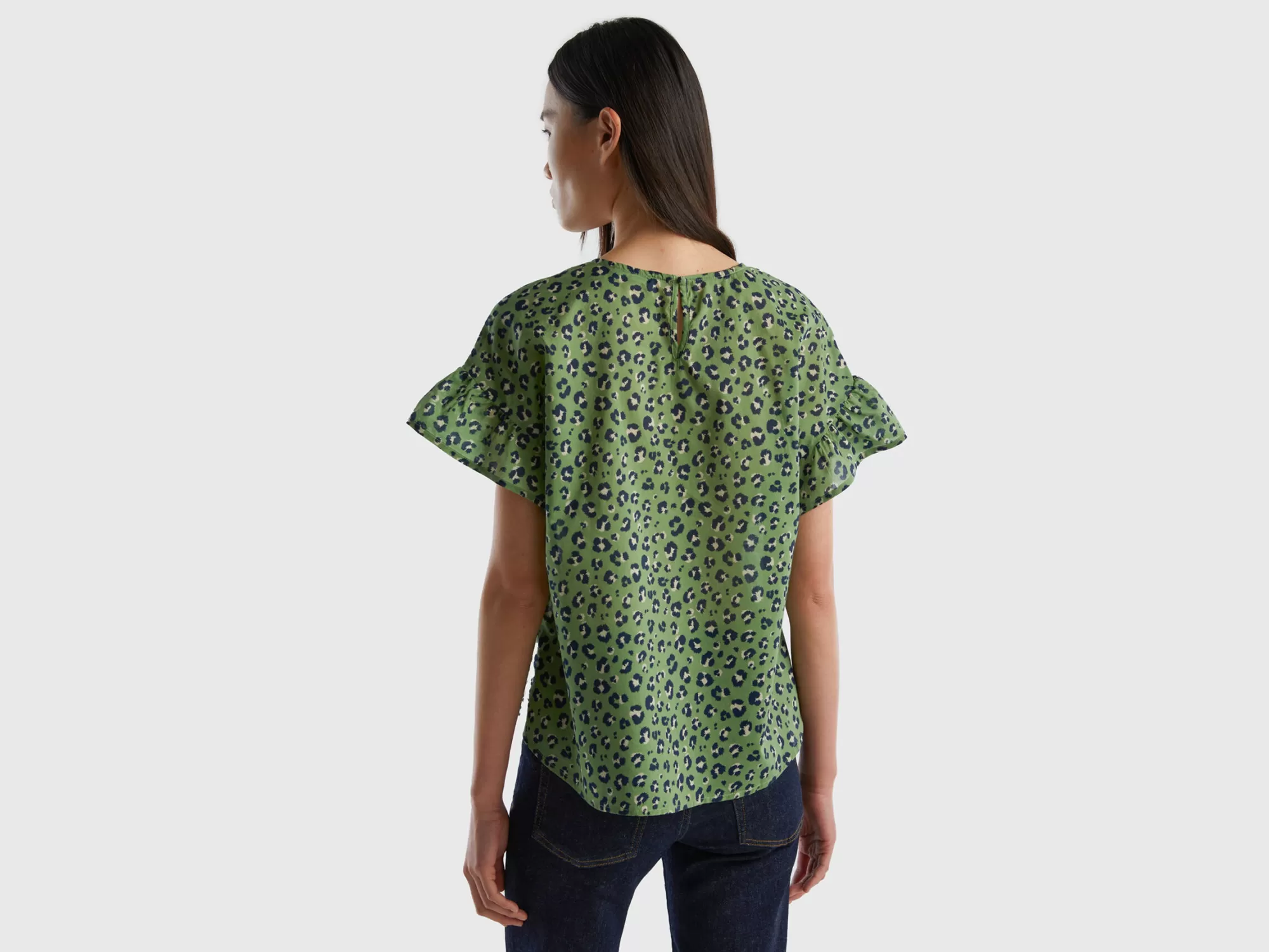 Benetton Blusa Estampada De 100 % Algodón-Mujer Camisas Y Blusas