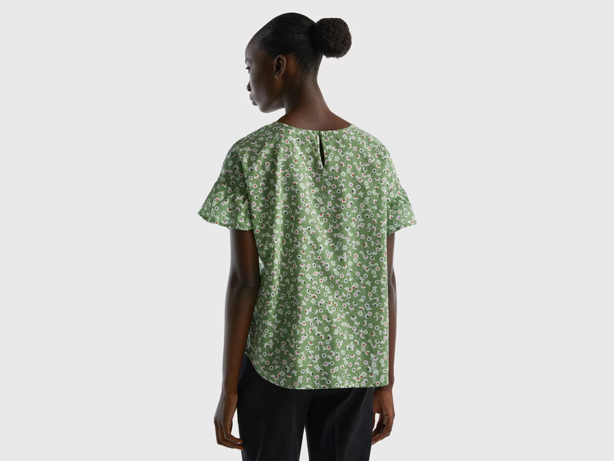 Benetton Blusa Estampada De 100 % Algodón-Mujer Camisas Y Blusas