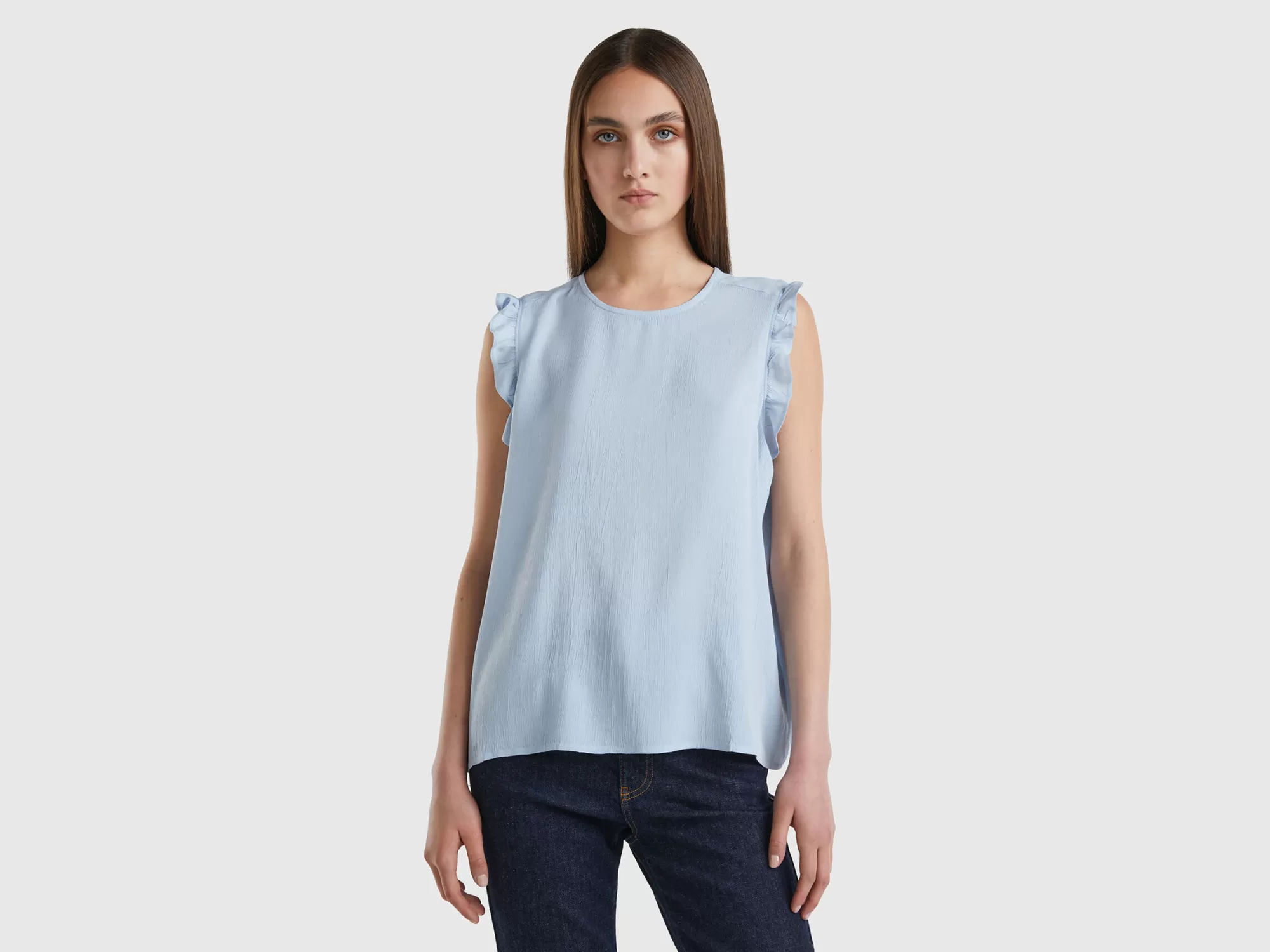 Benetton Blusa Fluida Con Volantes-Mujer Camisas Y Blusas