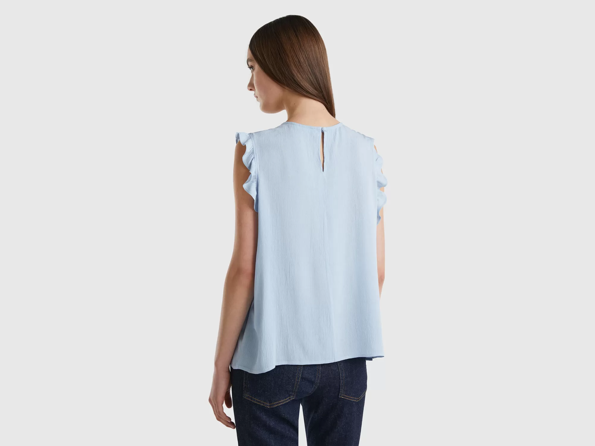 Benetton Blusa Fluida Con Volantes-Mujer Camisas Y Blusas