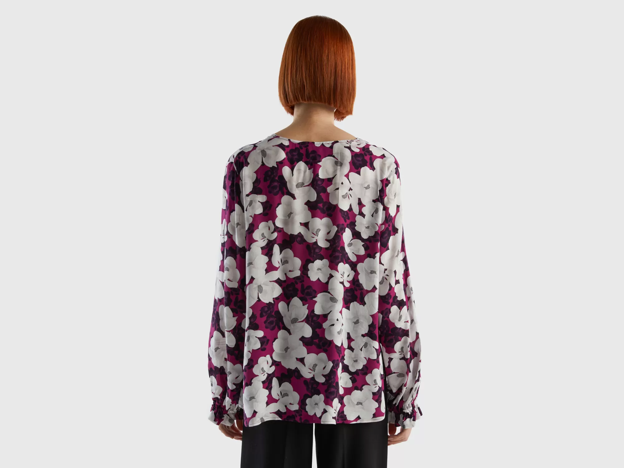 Benetton Blusa Fluida De Flores-Mujer Camisas Y Blusas