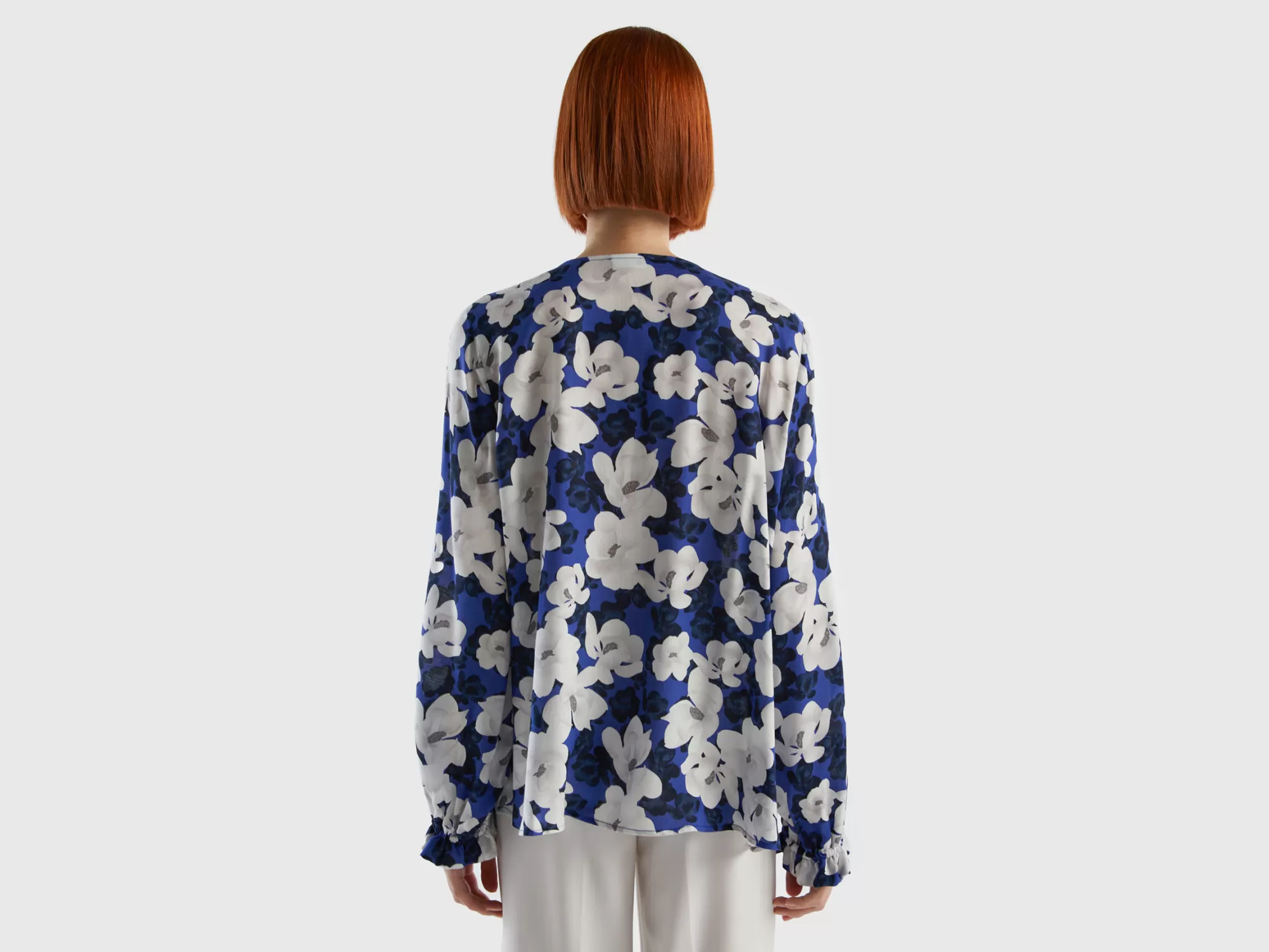 Benetton Blusa Fluida De Flores-Mujer Camisas Y Blusas