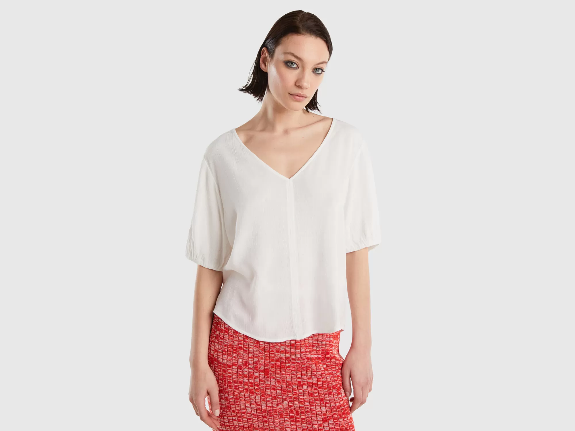 Benetton Blusa Fluida De Manga Corta-Mujer Camisas Y Blusas