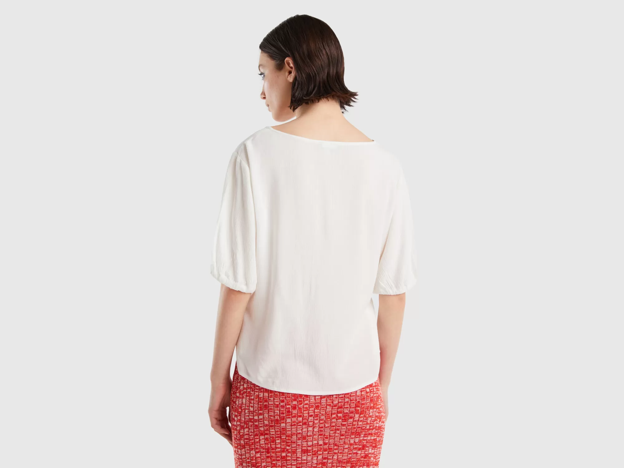 Benetton Blusa Fluida De Manga Corta-Mujer Camisas Y Blusas