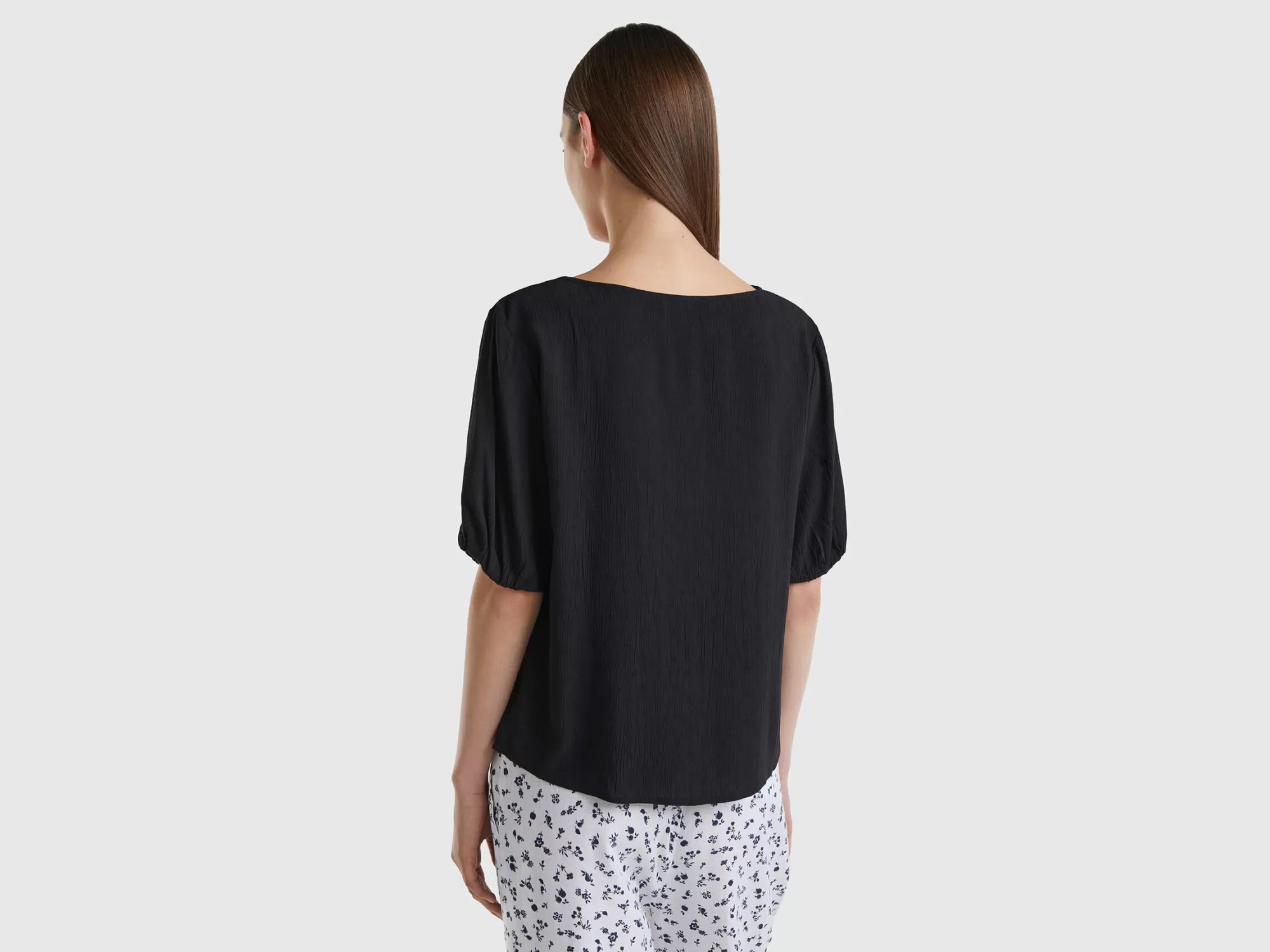 Benetton Blusa Fluida De Manga Corta-Mujer Camisas Y Blusas