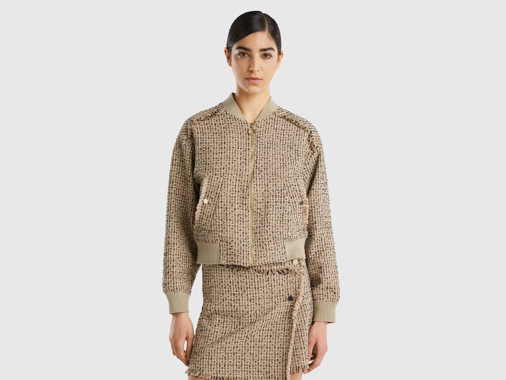 Benetton Bomber De Tweed-Mujer Chaquetas Y Abrigos