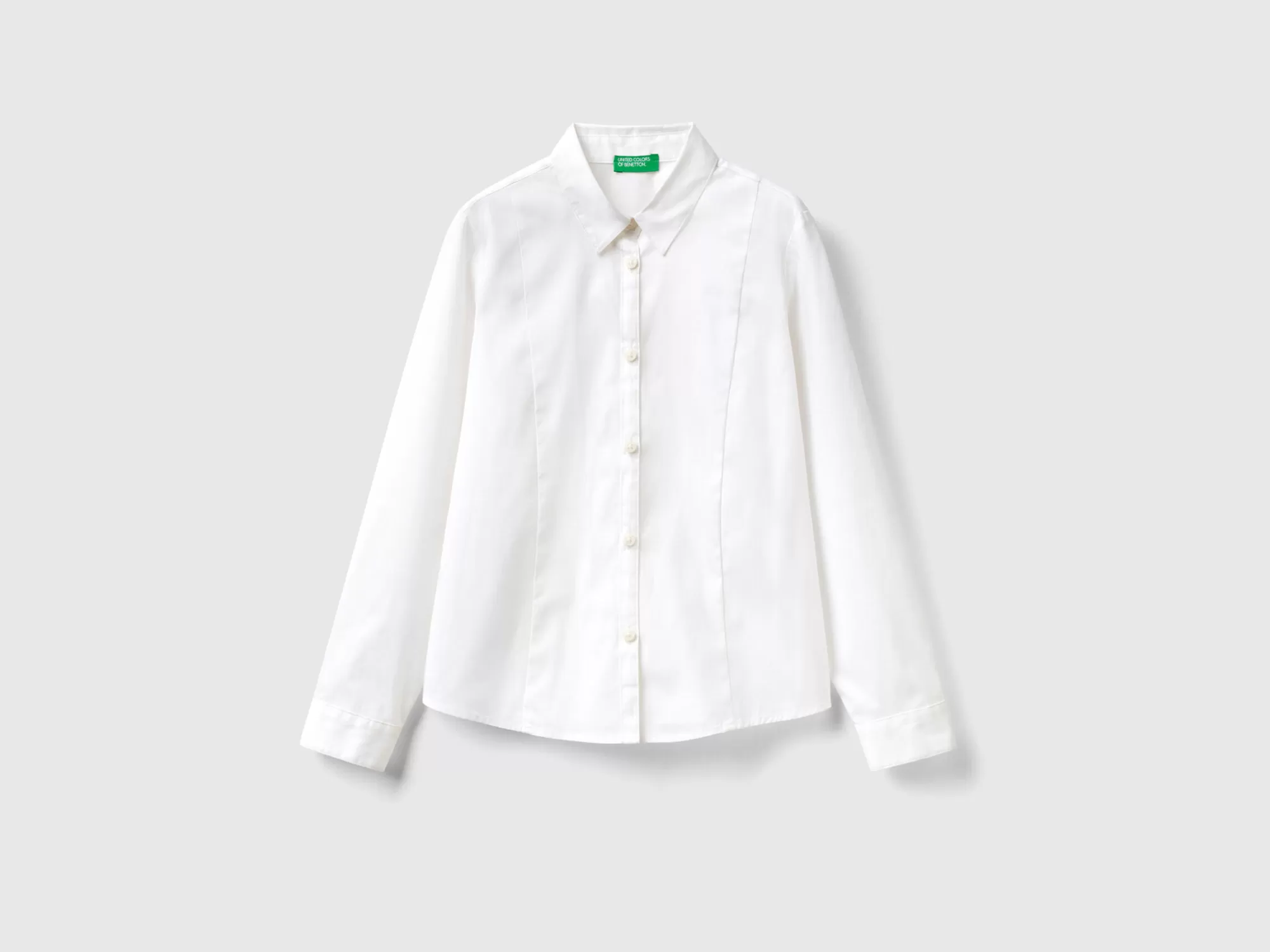 Benetton Camisa Blanca De Algodón Elastico Mixto-Niños Camisetas Y Camisas