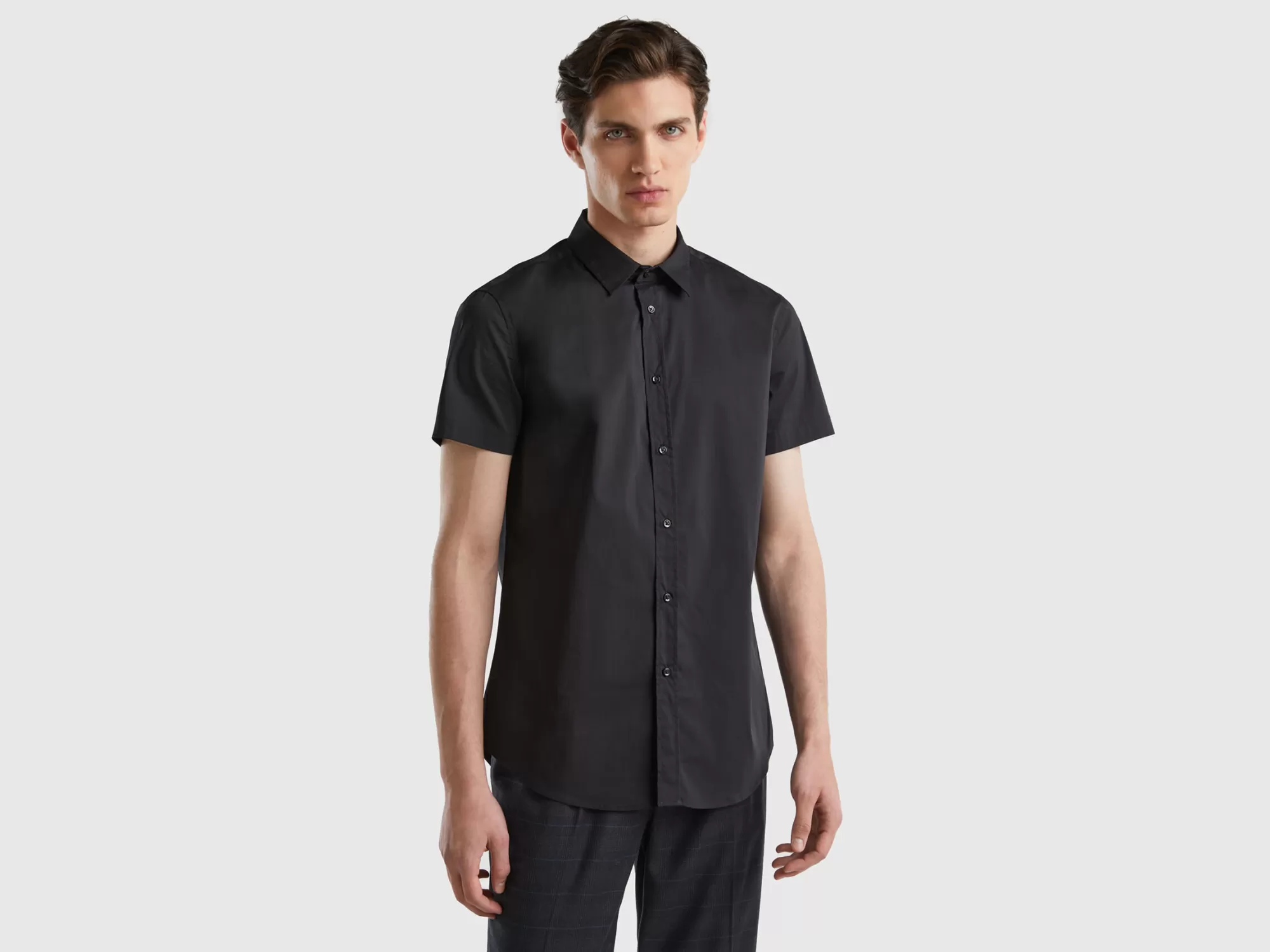 Benetton Camisa Cenida De Manga Corta-Hombre Camisas