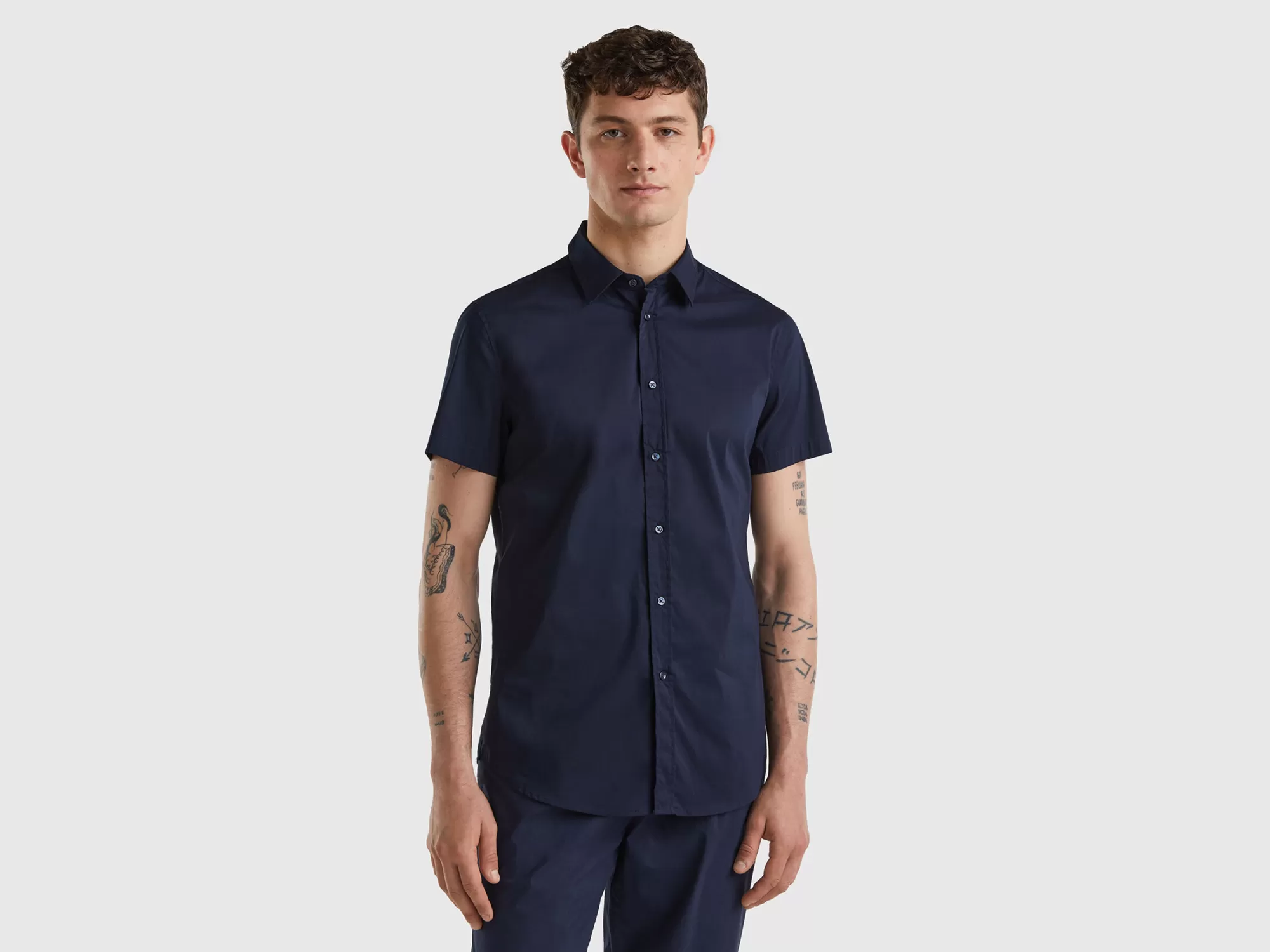 Benetton Camisa Cenida De Manga Corta-Hombre Camisas