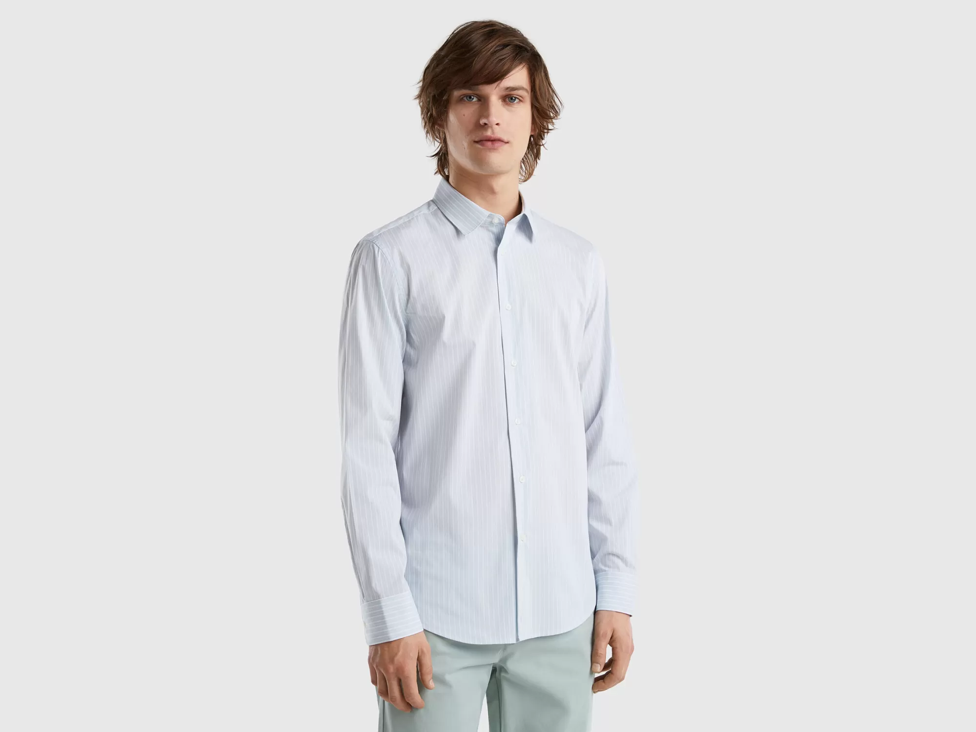 Benetton Camisa Cenida En Mezcla De Algodón Elastico-Hombre Camisas