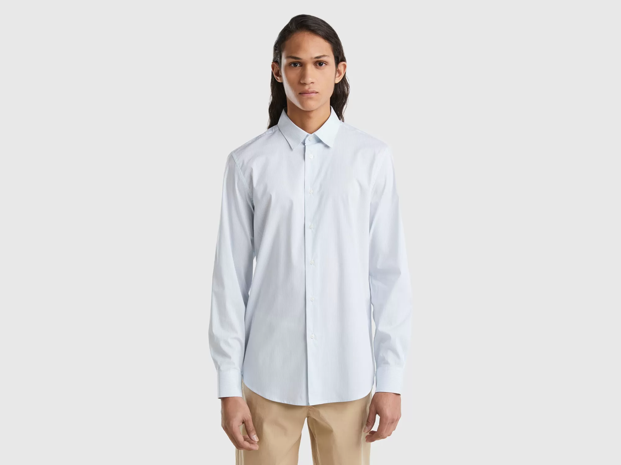 Benetton Camisa Cenida En Mezcla De Algodón Elastico-Hombre Camisas