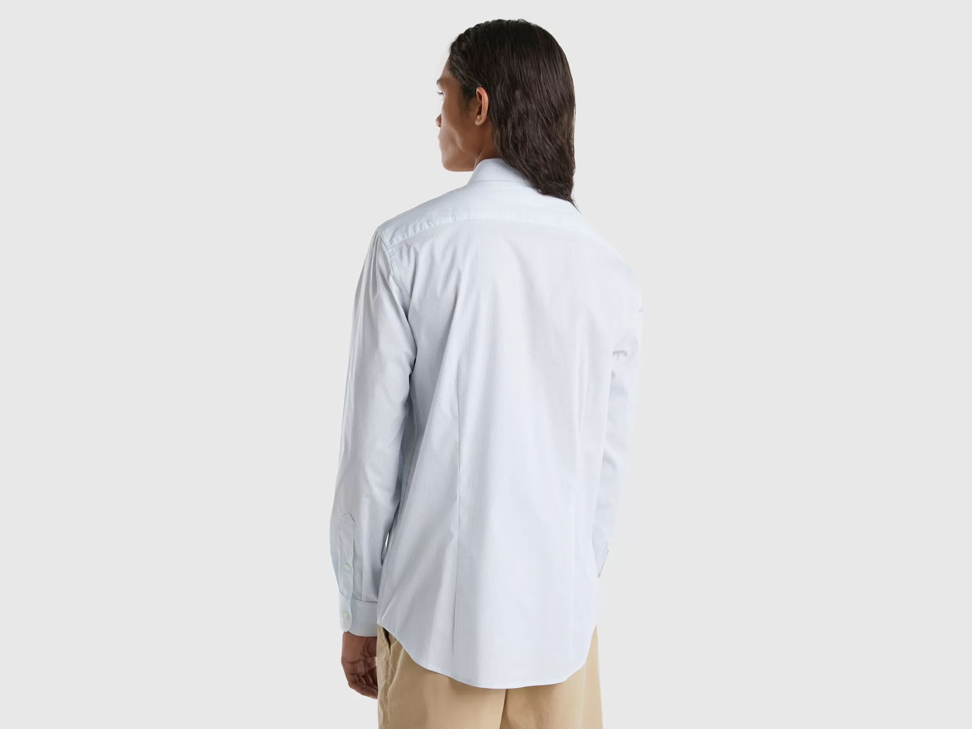 Benetton Camisa Cenida En Mezcla De Algodón Elastico-Hombre Camisas