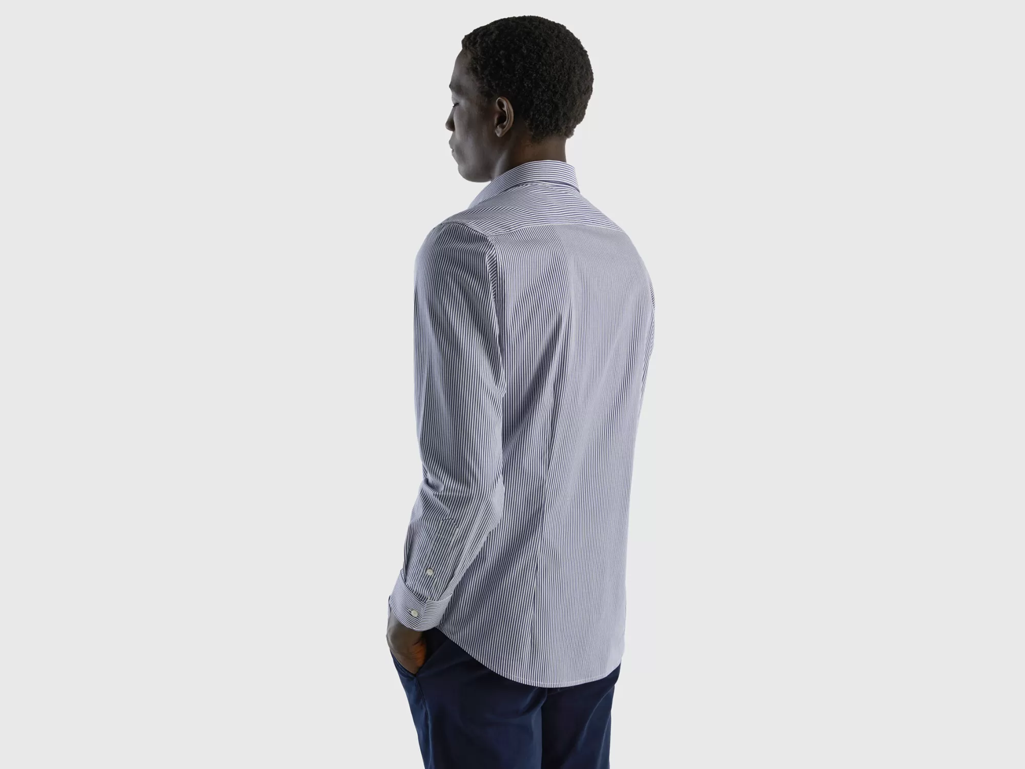 Benetton Camisa Cenida En Mezcla De Algodón Elastico-Hombre Camisas