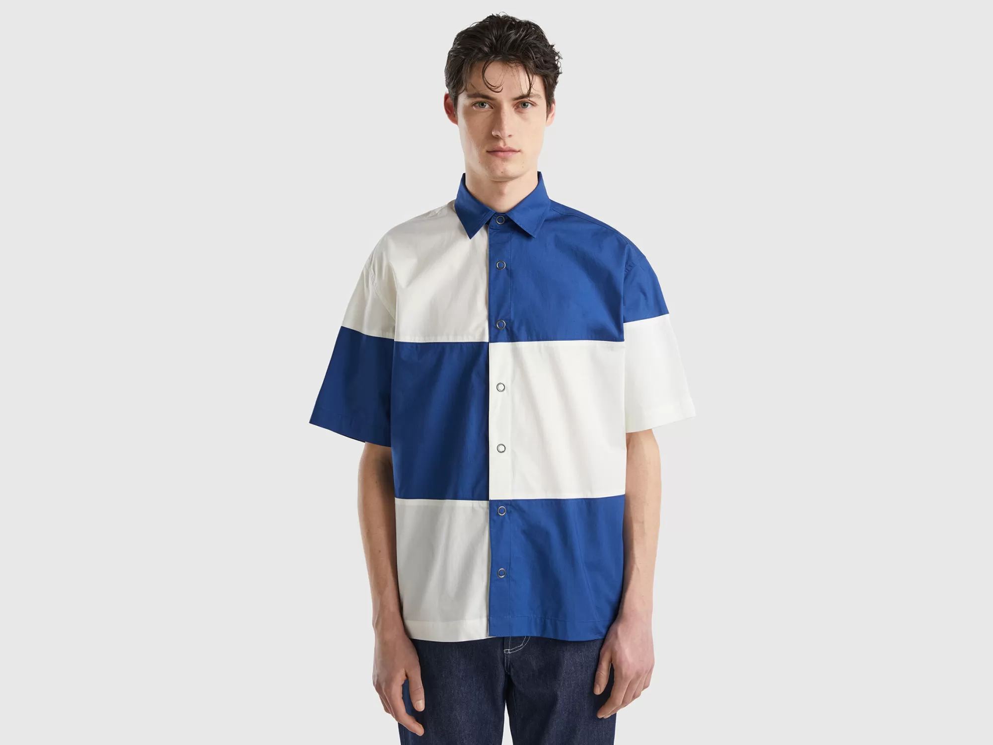 Benetton Camisa Color Block-Hombre Camisas