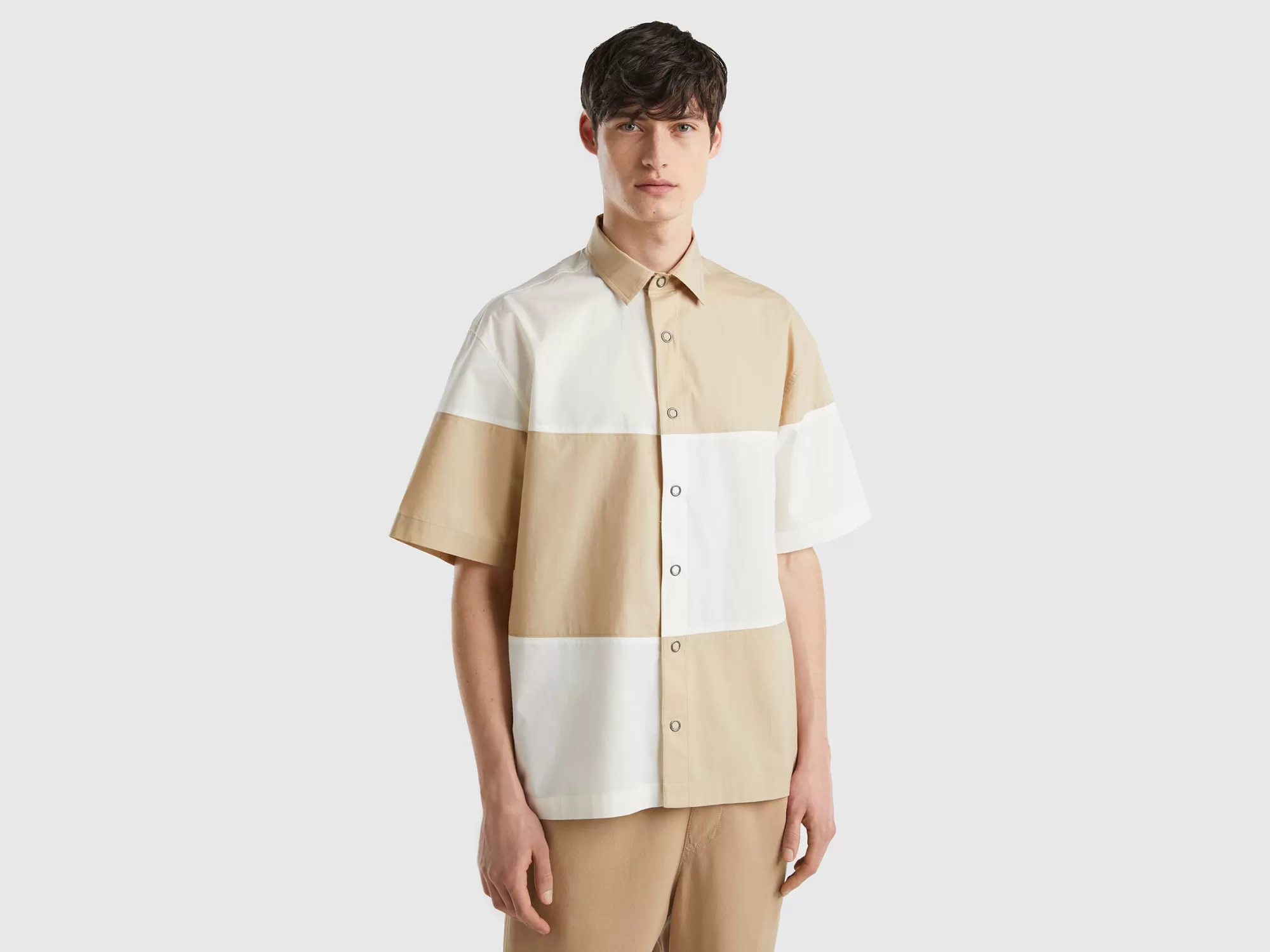 Benetton Camisa Color Block-Hombre Camisas