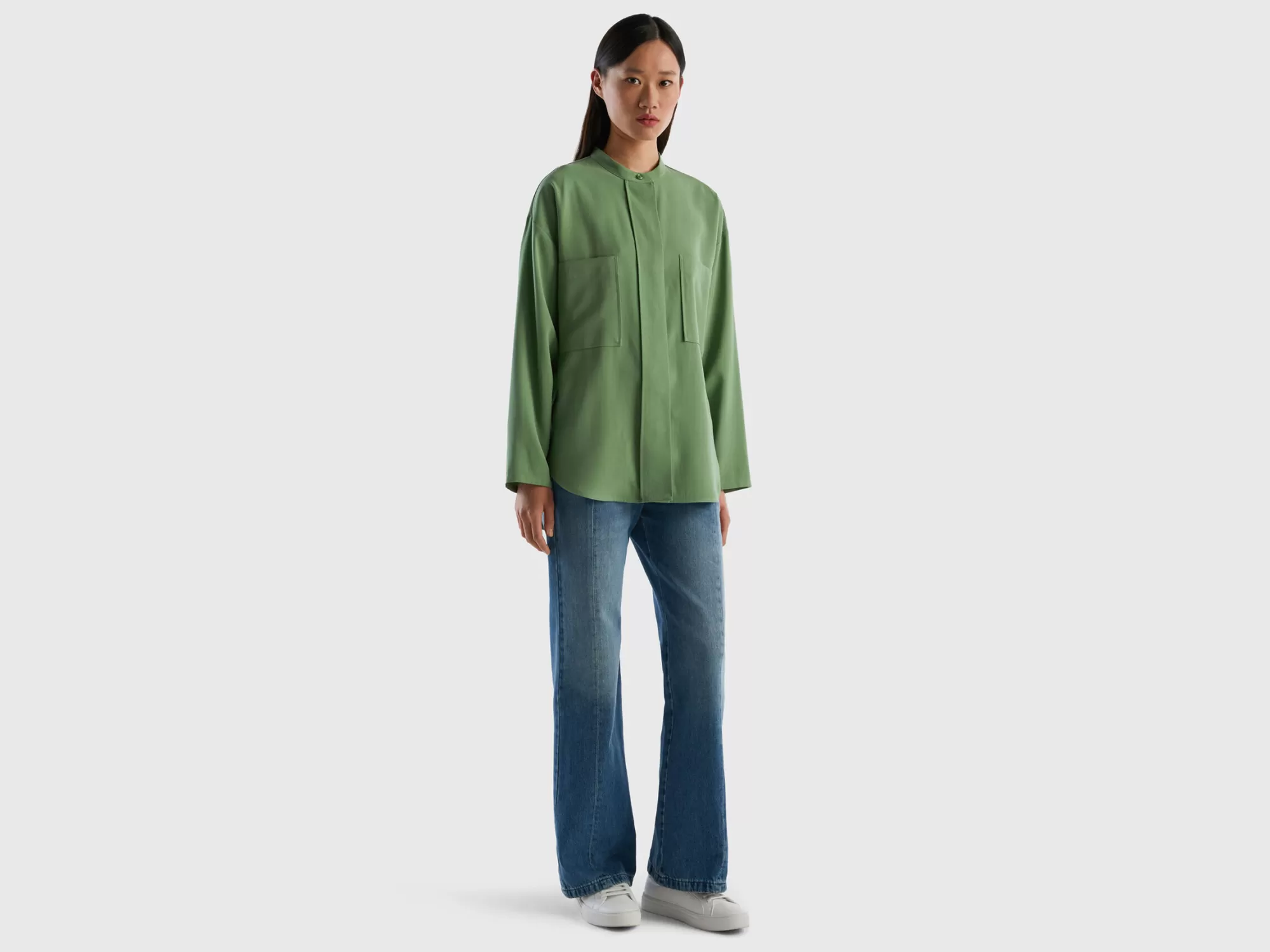 Benetton Camisa Comfort Fit Con Bolsillos-Mujer Camisas Y Blusas