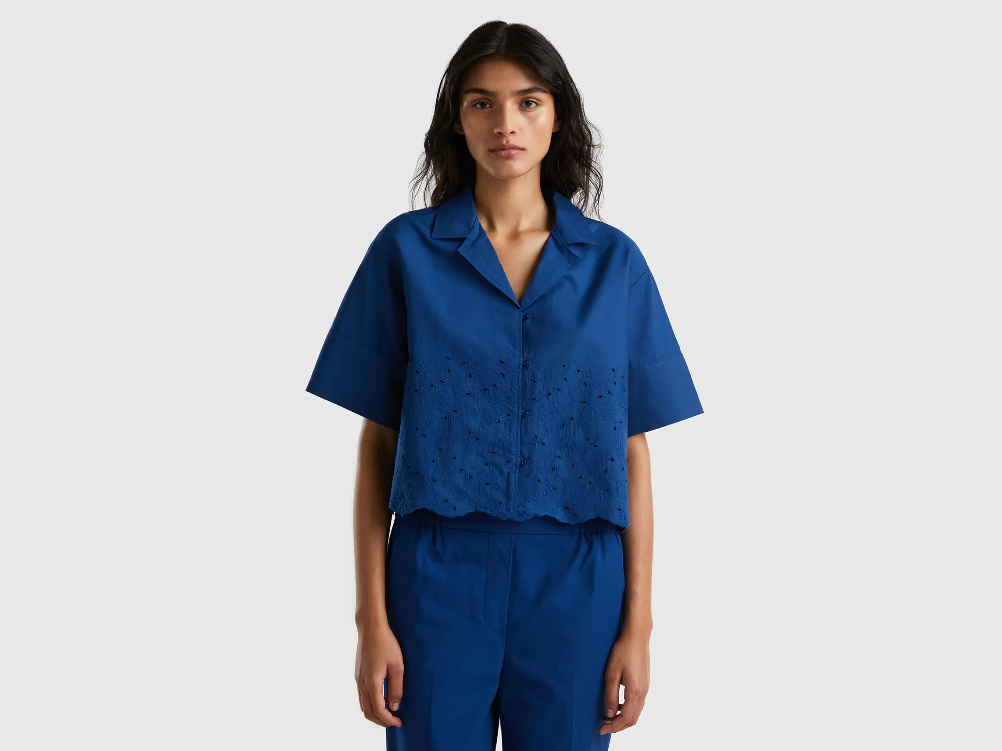 Benetton Camisa Con Encaje Suizo-Mujer Camisas Y Blusas