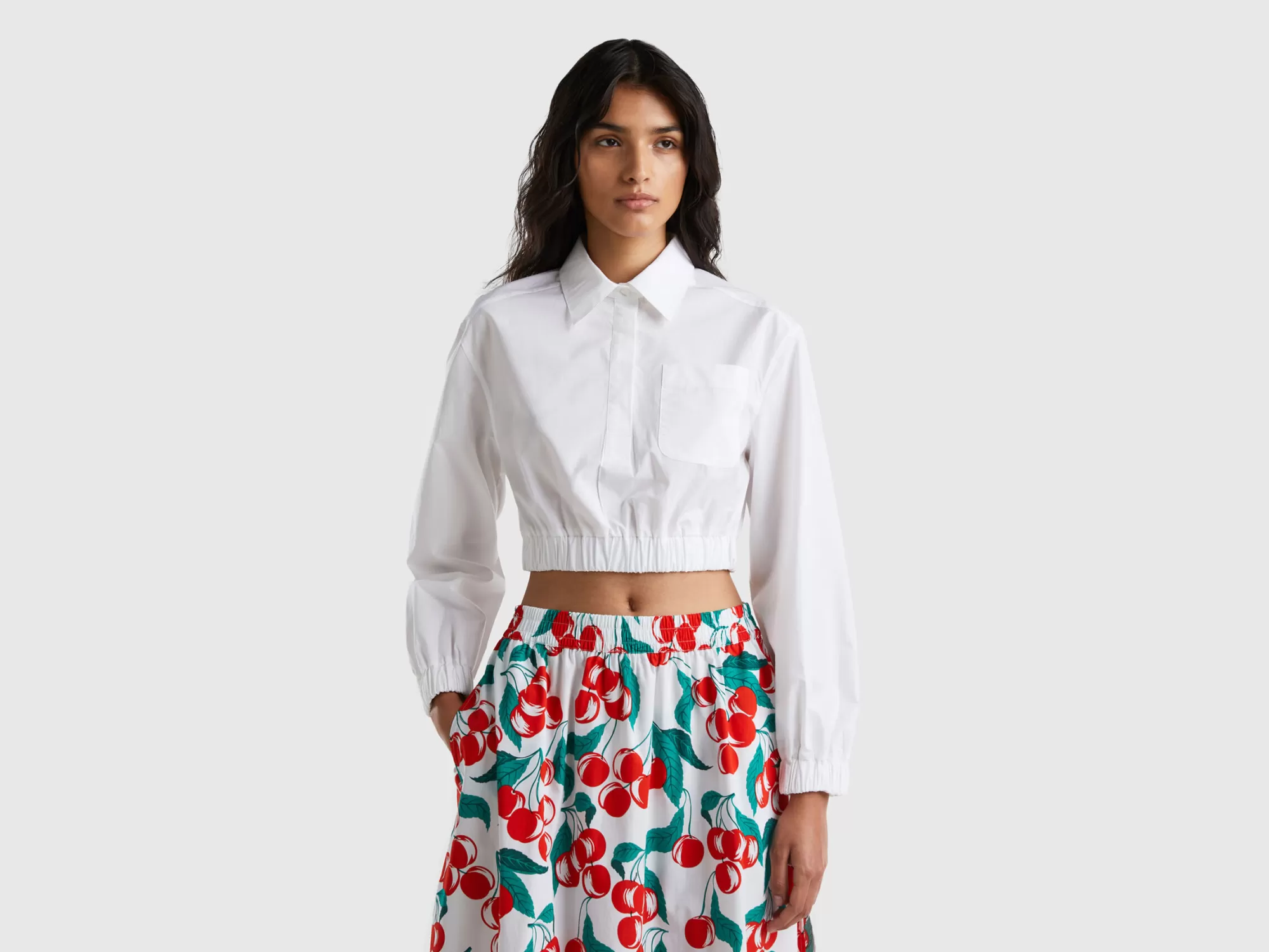 Benetton Camisa Corta Blanca-Mujer Camisas Y Blusas