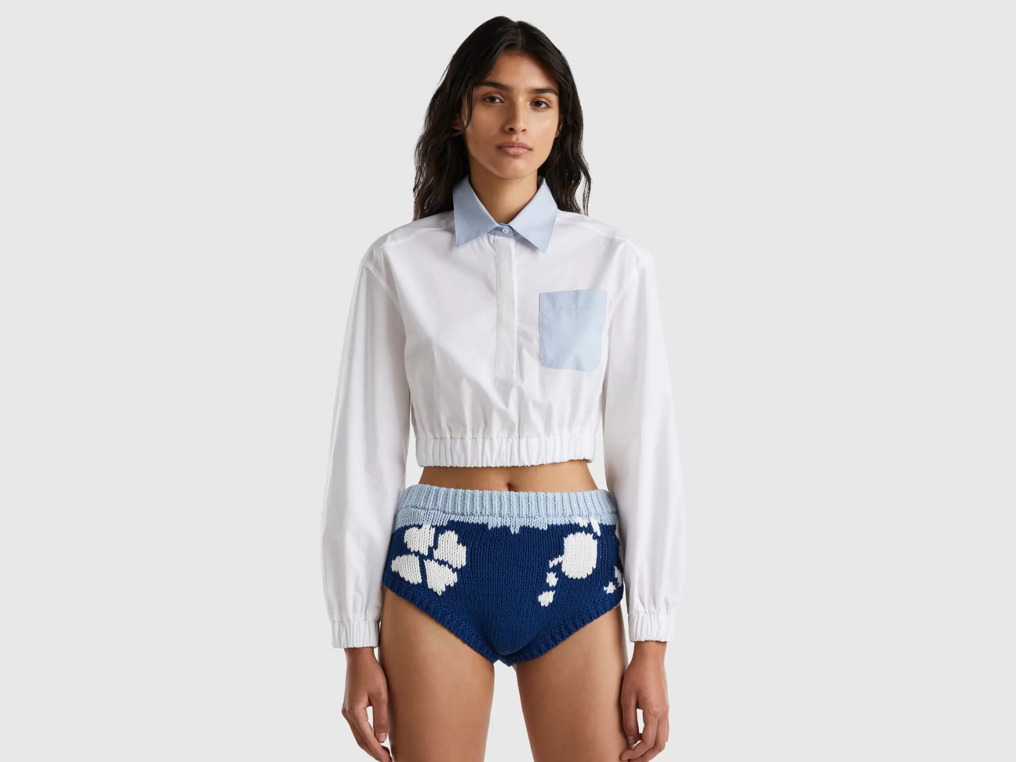 Benetton Camisa Corta Con Bolsillo-Mujer Camisas Y Blusas