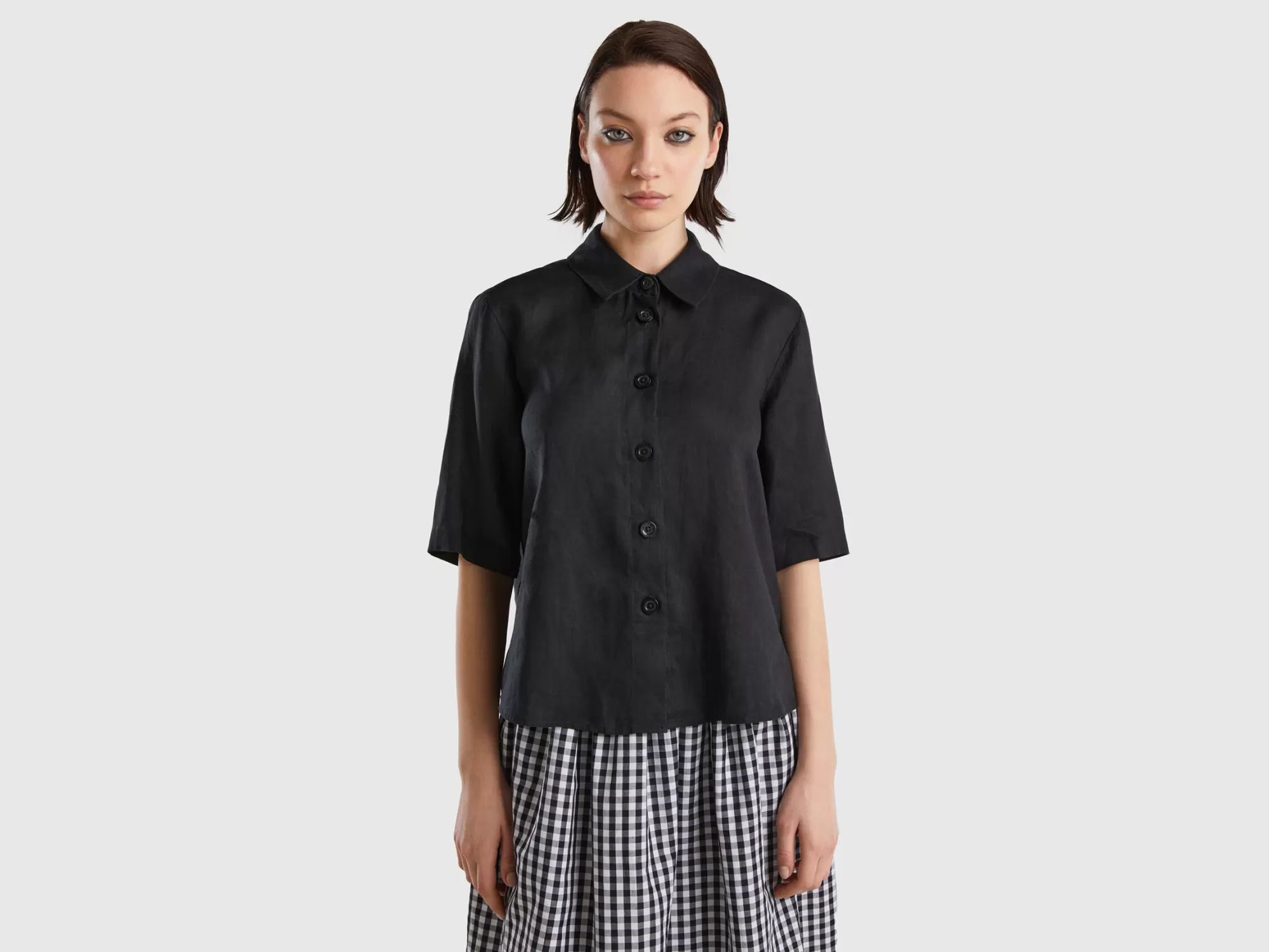 Benetton Camisa Corta De Puro Lino-Mujer Camisas Y Blusas