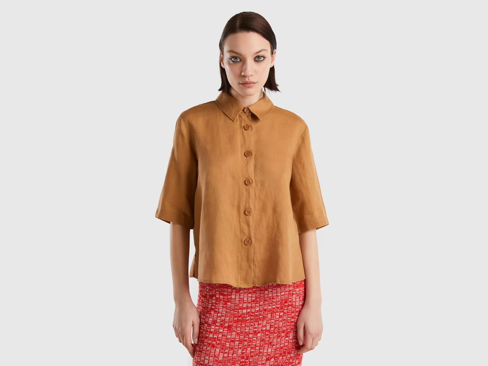 Benetton Camisa Corta De Puro Lino-Mujer Camisas Y Blusas