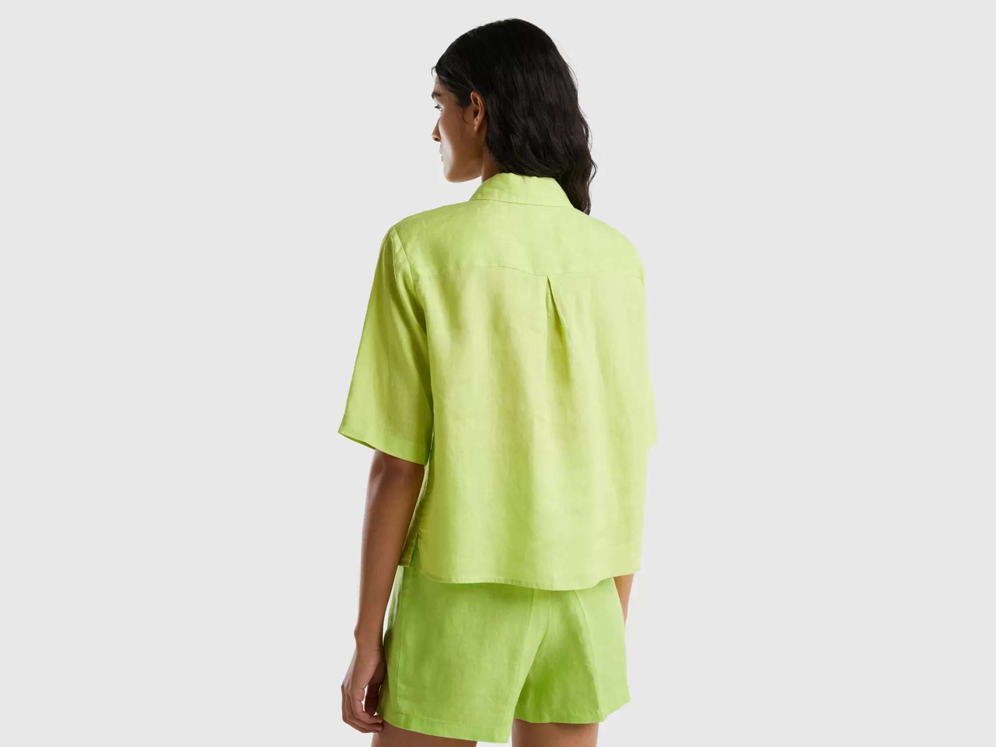 Benetton Camisa Corta De Puro Lino-Mujer Camisas Y Blusas