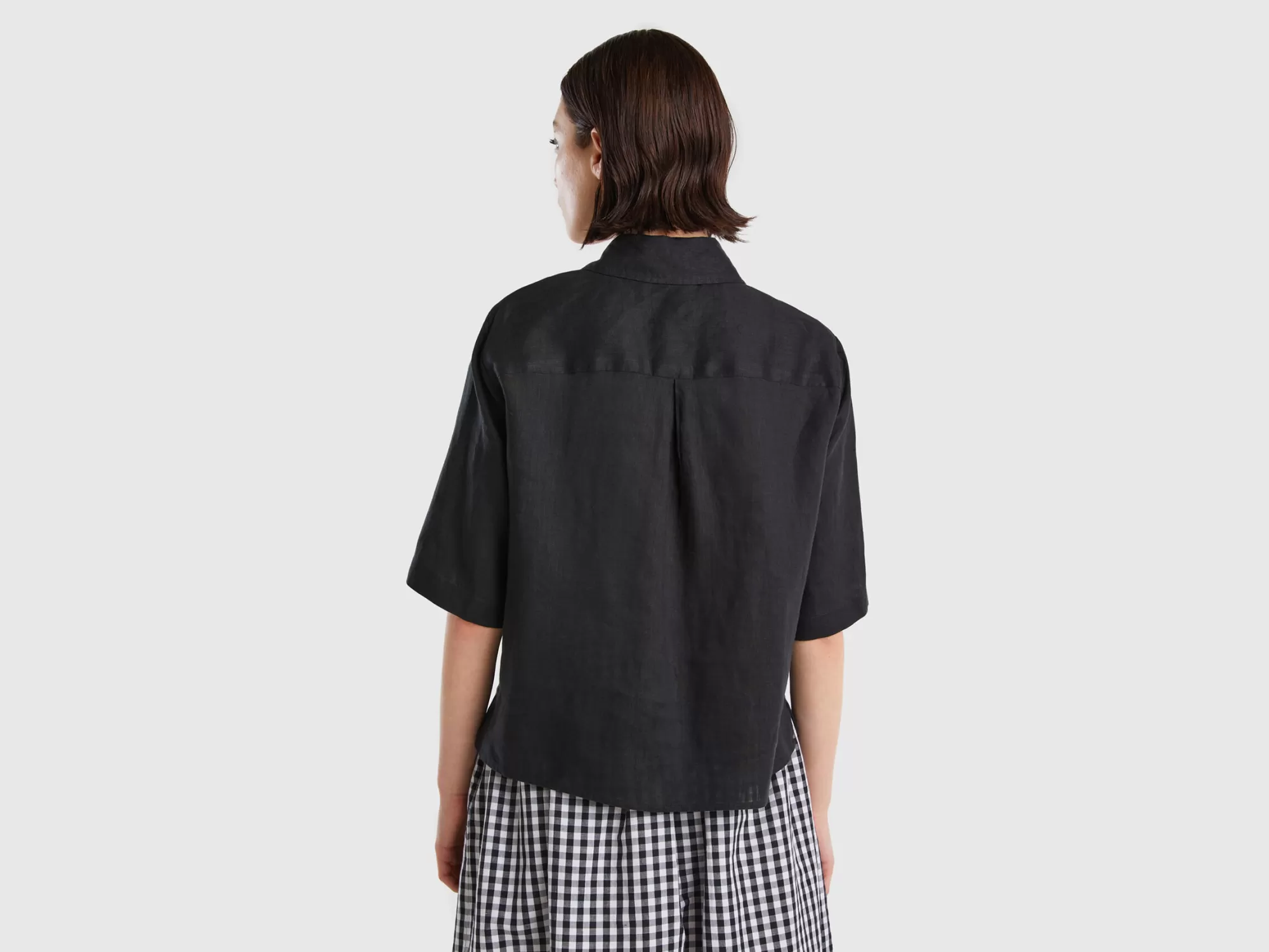 Benetton Camisa Corta De Puro Lino-Mujer Camisas Y Blusas