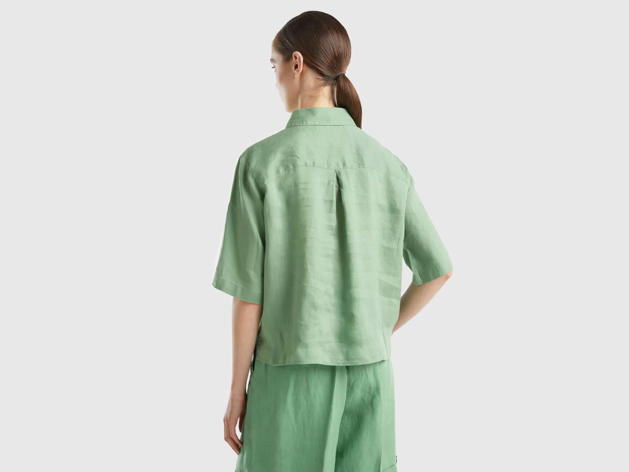 Benetton Camisa Corta De Puro Lino-Mujer Camisas Y Blusas