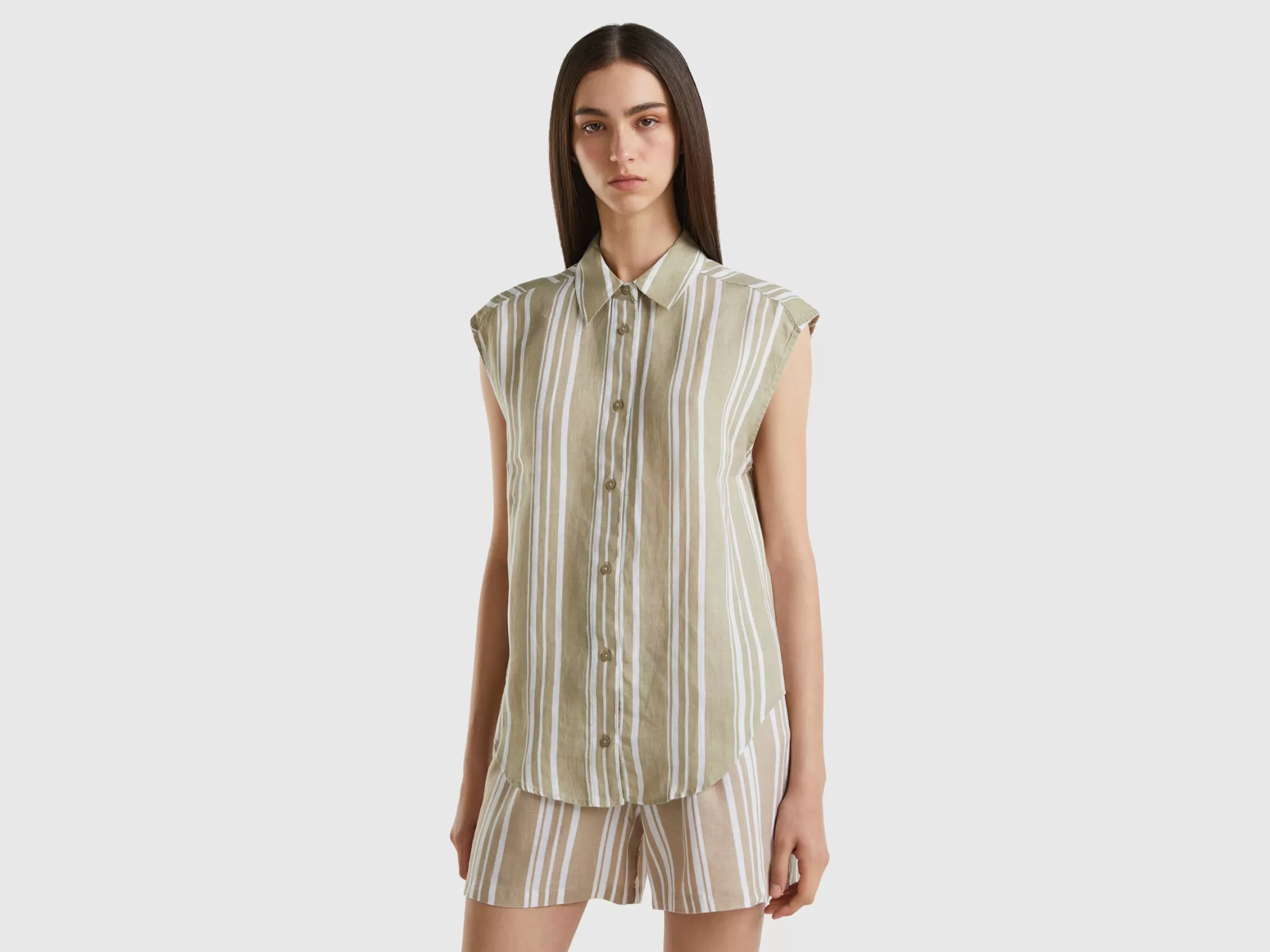 Benetton Camisa De 100 % Lino Estampado-Mujer Camisas Y Blusas