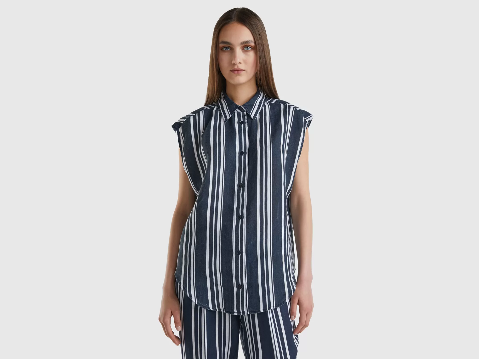 Benetton Camisa De 100 % Lino Estampado-Mujer Camisas Y Blusas