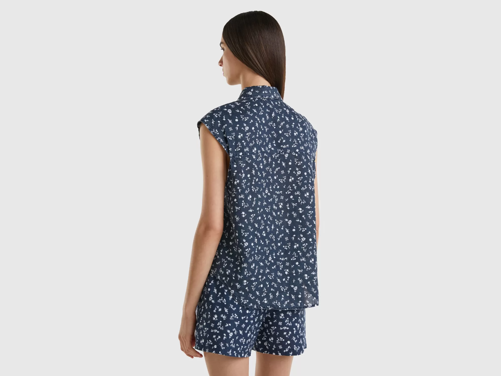 Benetton Camisa De 100 % Lino Estampado-Mujer Camisas Y Blusas