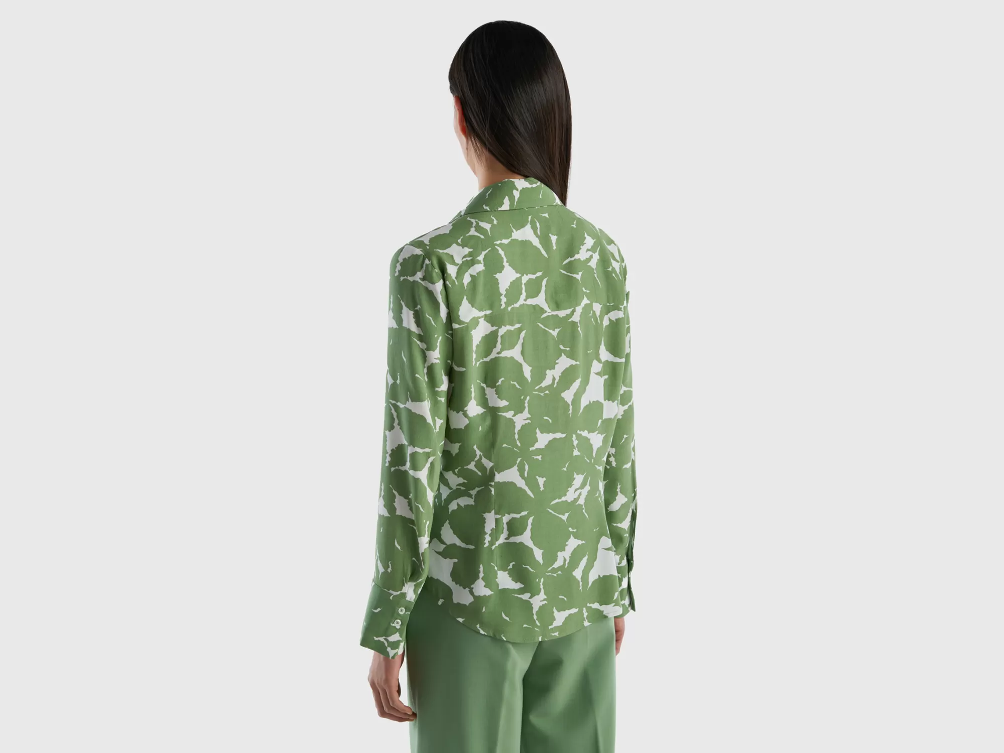 Benetton Camisa De Flores De 100 % Viscosa-Mujer Camisas Y Blusas