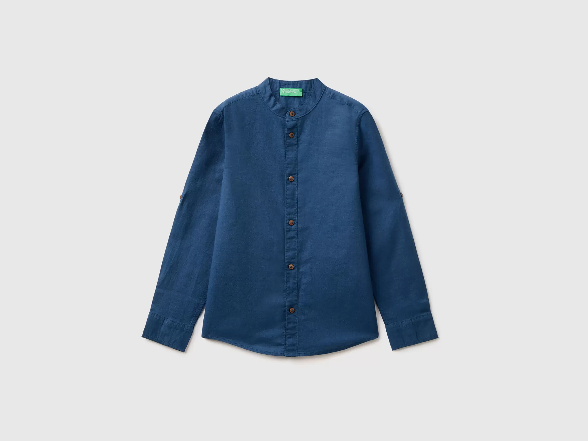 Benetton Camisa De Lino Mixto Con Cuello Mao-Niños Camisetas Y Camisas