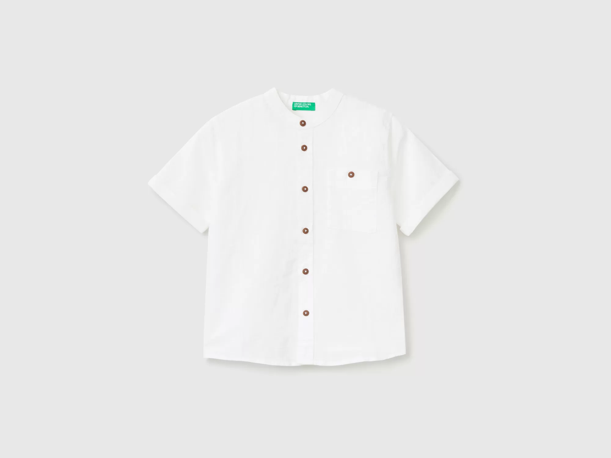 Benetton Camisa De Lino Mixto Con Cuello Mao-Niños Camisetas Y Camisas