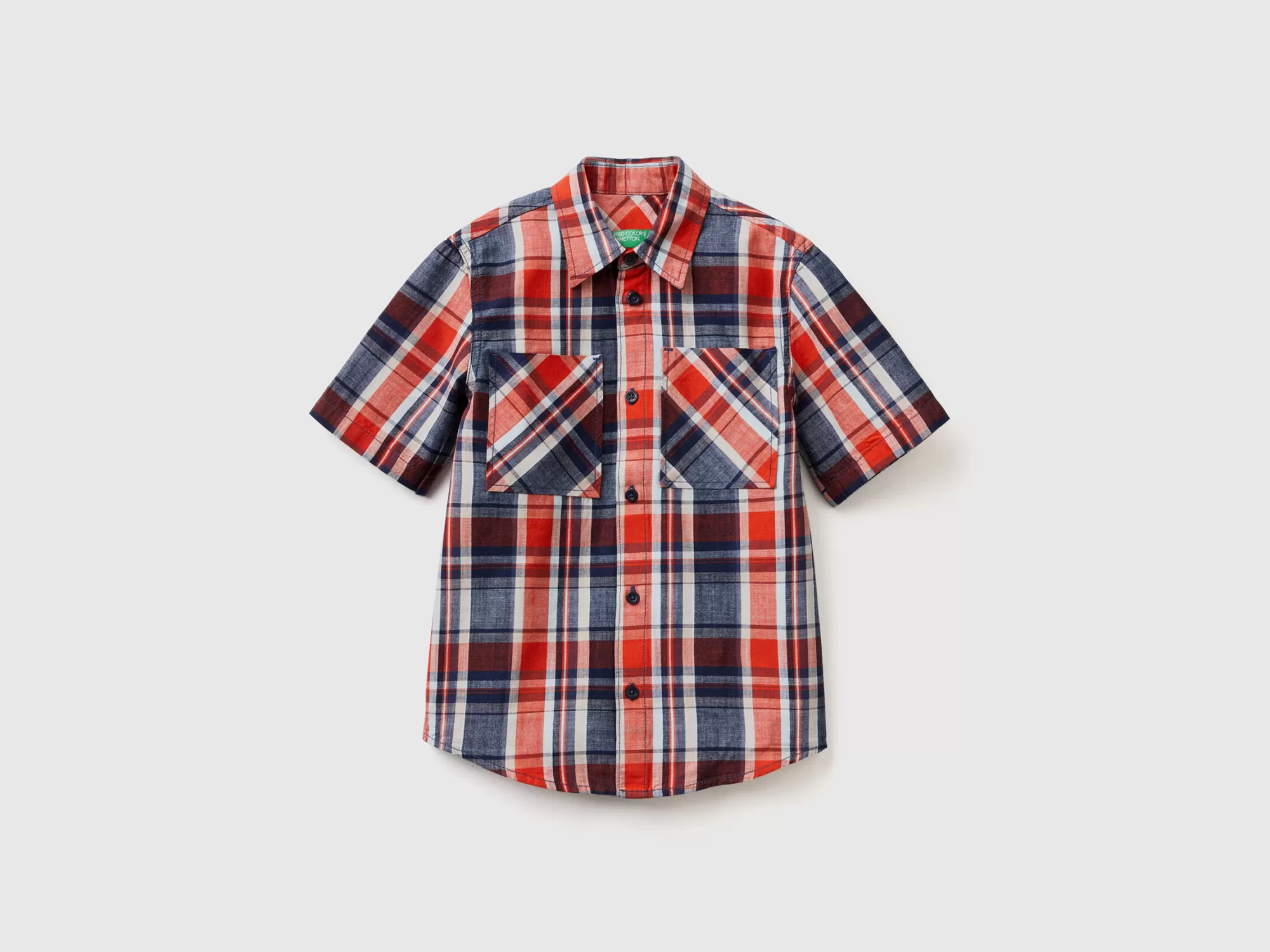 Benetton Camisa De Manga Corta De Cuadros-Niños Camisetas Y Camisas