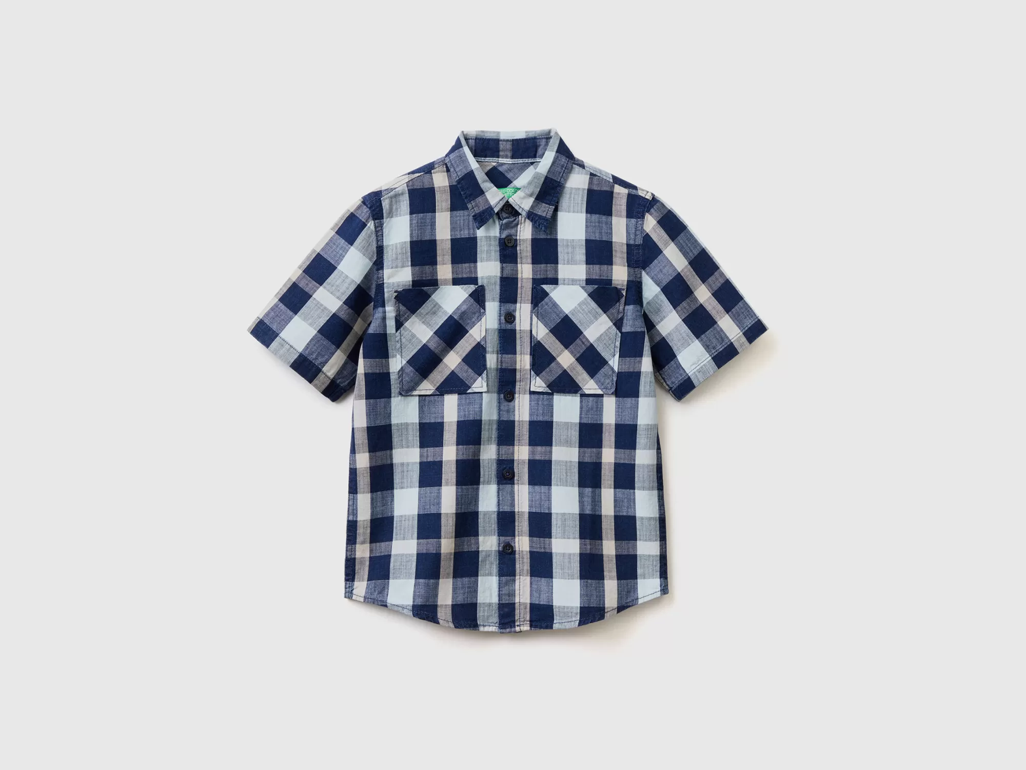 Benetton Camisa De Manga Corta De Cuadros-Niños Camisetas Y Camisas