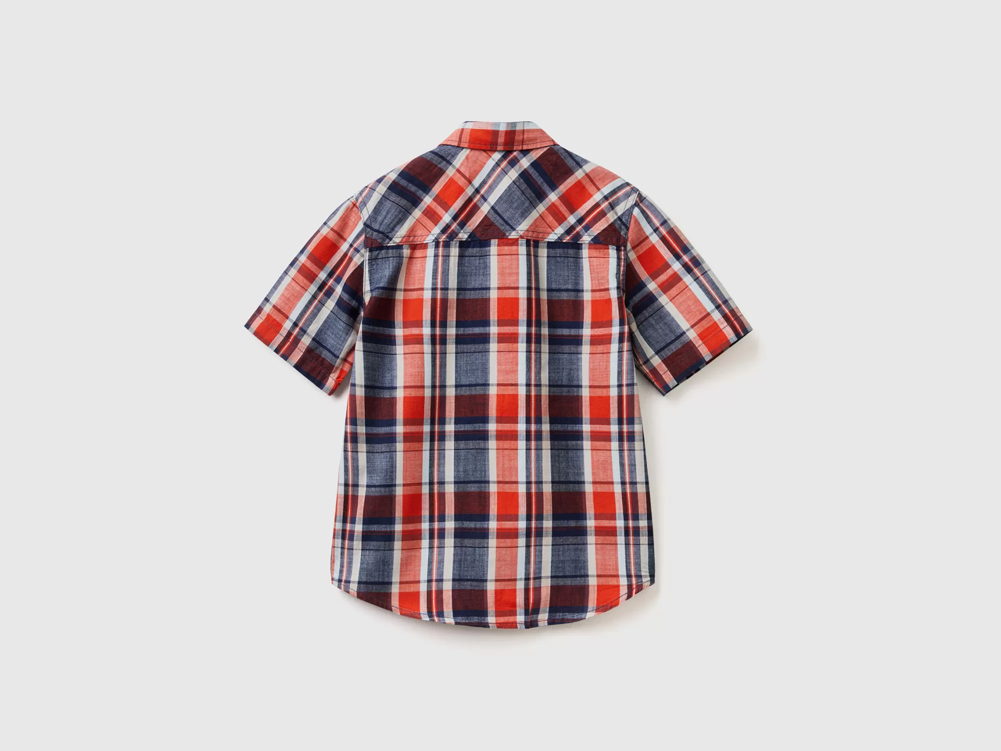 Benetton Camisa De Manga Corta De Cuadros-Niños Camisetas Y Camisas