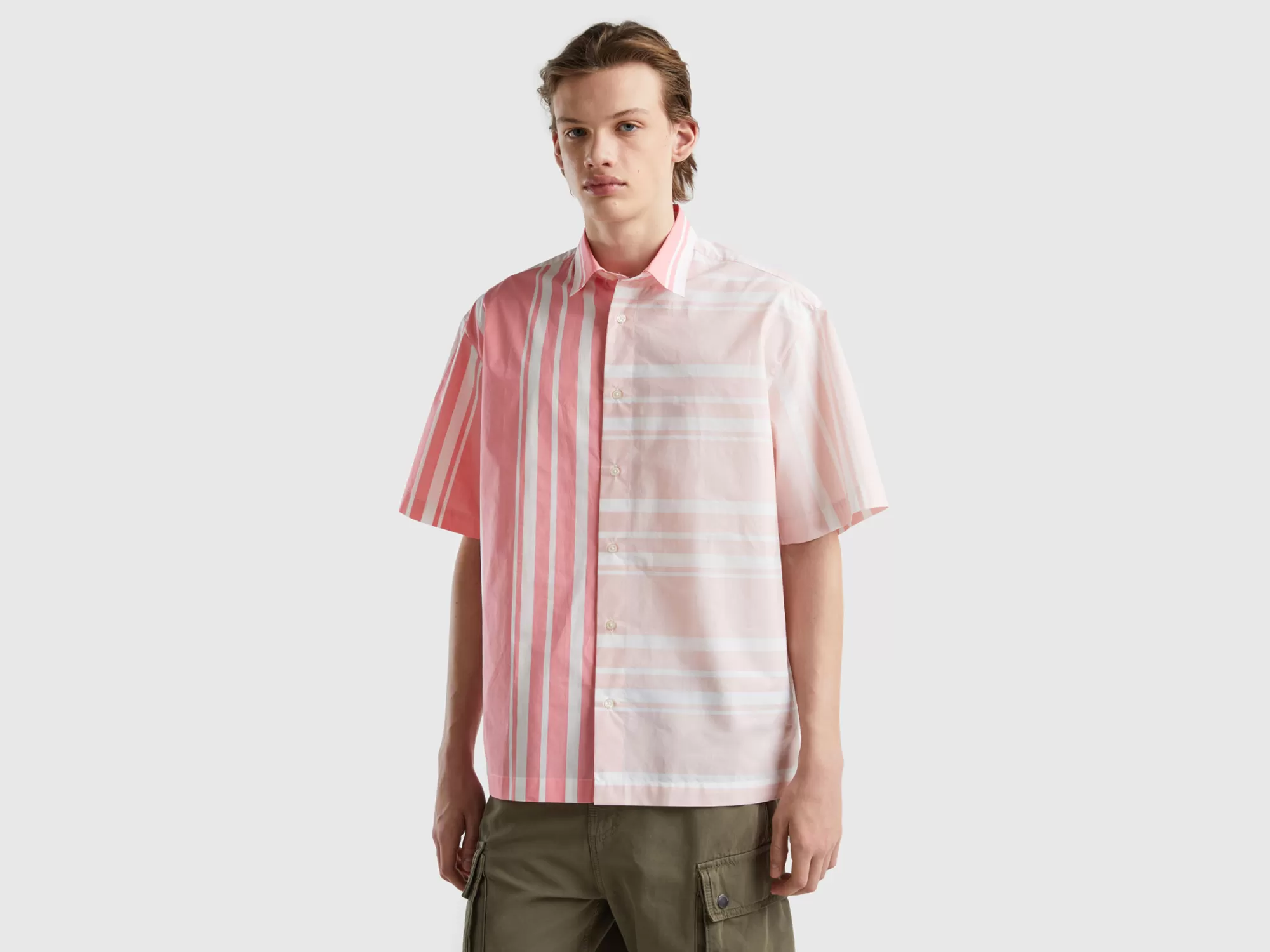 Benetton Camisa De Patchwork Rosa Y Rosa Claro-Hombre Camisas